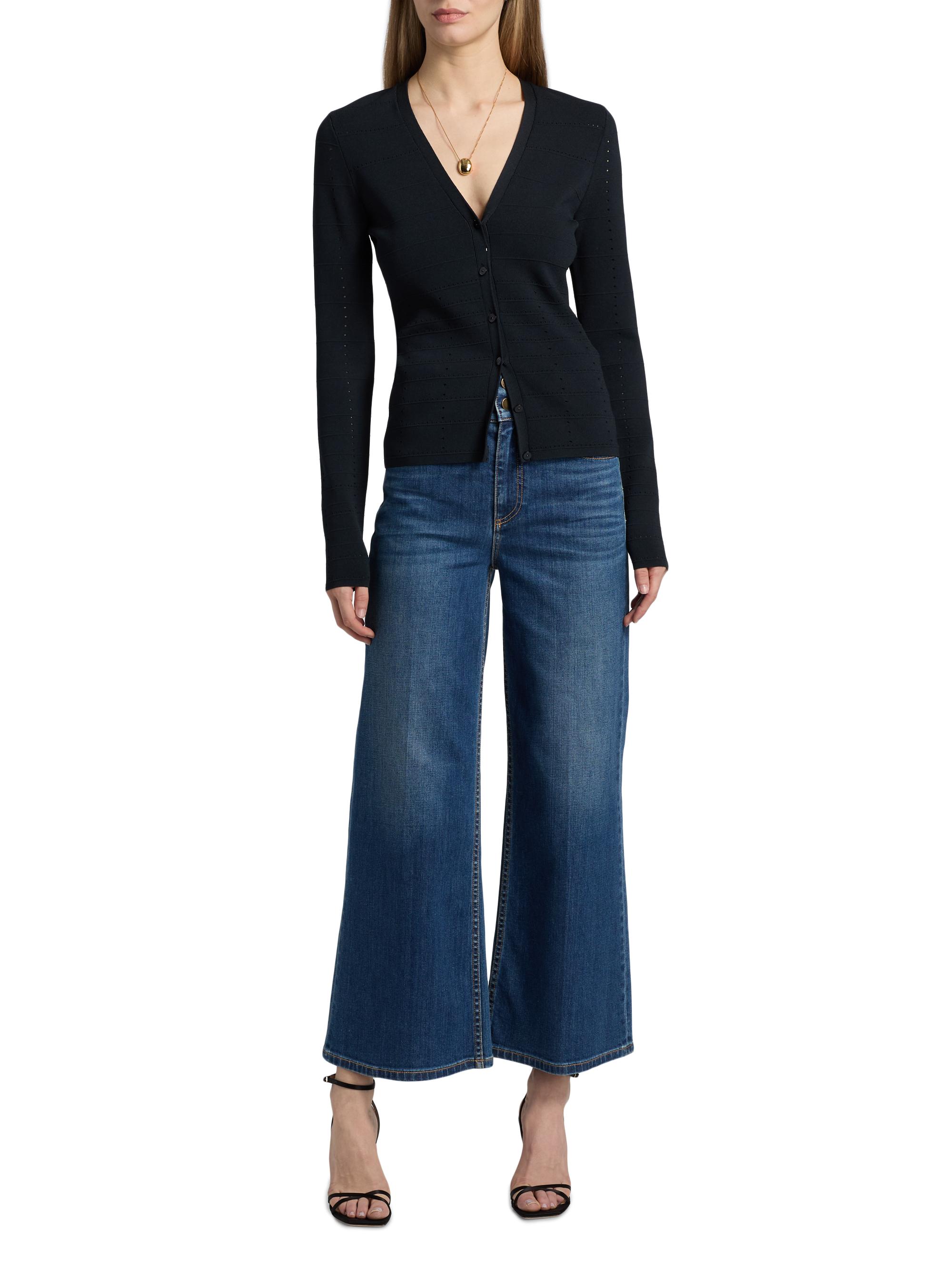Ramy Brook Women's Astra Pointelle-Knit Cardigan - Black | Thumbnail 2