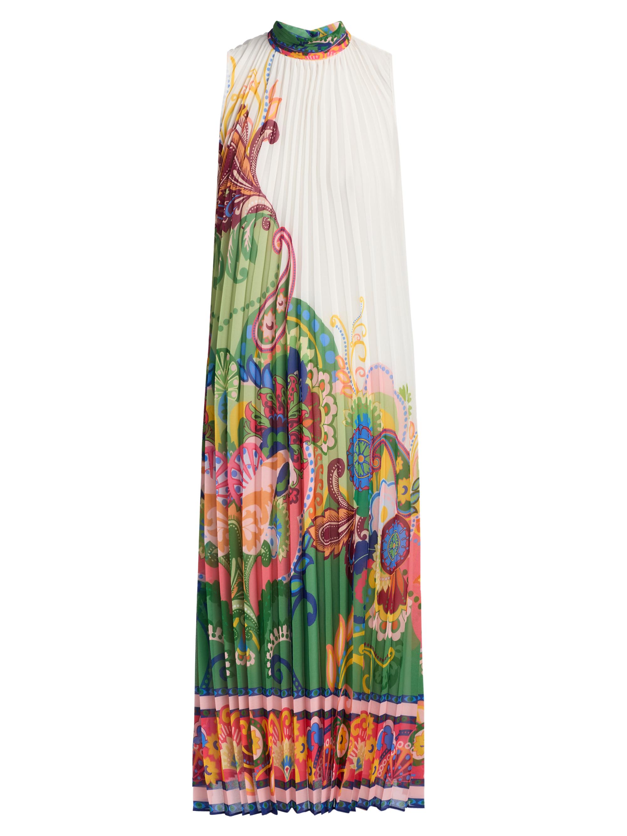 The Reilley Celestial Paisley Pleated Midi-Dress