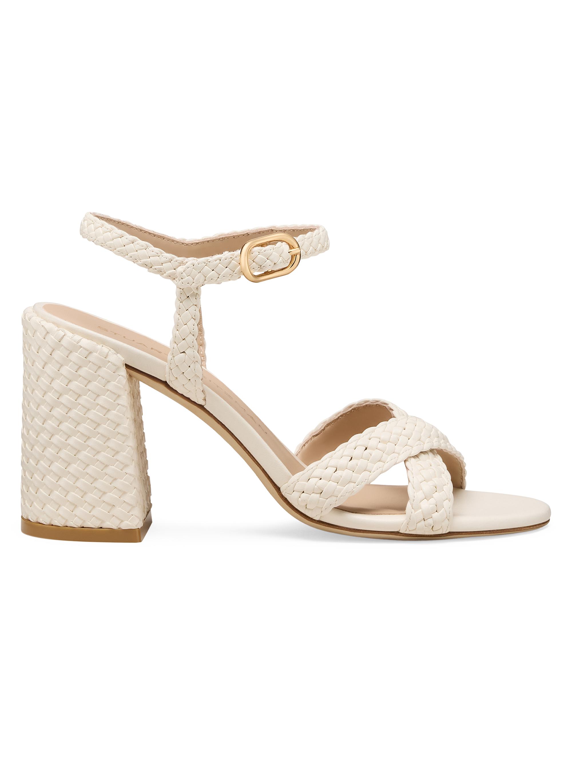 Stuart Weitzman Women's Alyssa 85MM Woven Leather Block-Heel Sandals - Cream