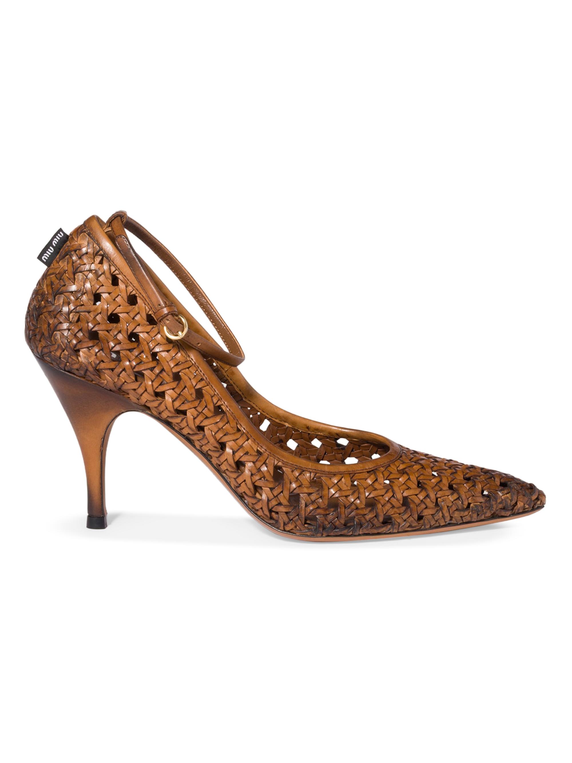 Miu Miu Women's Woven Leather Pumps - Brown