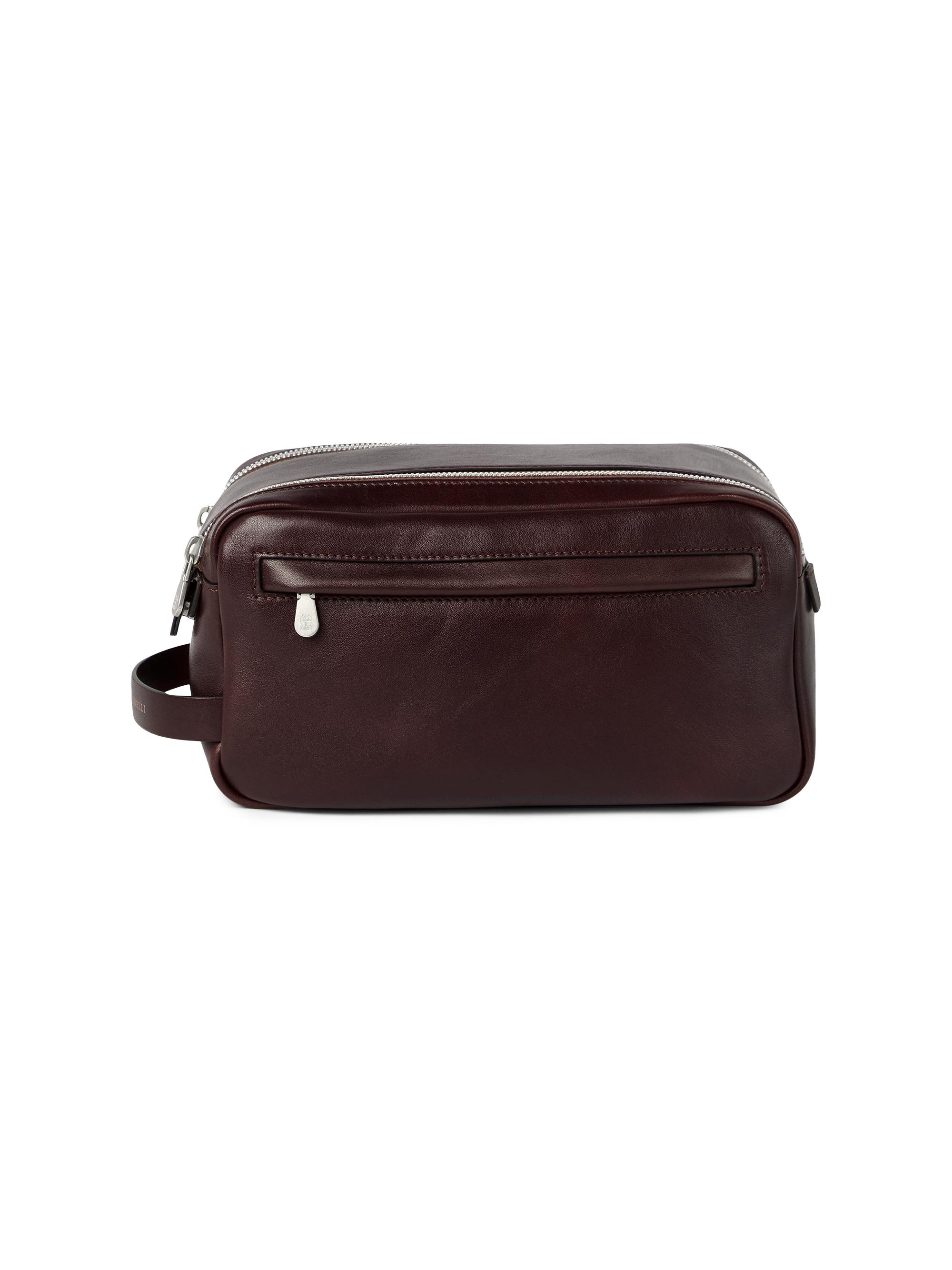Brunello Cucinelli Calfskin Beauty Case with Double Zipper - Burgundy