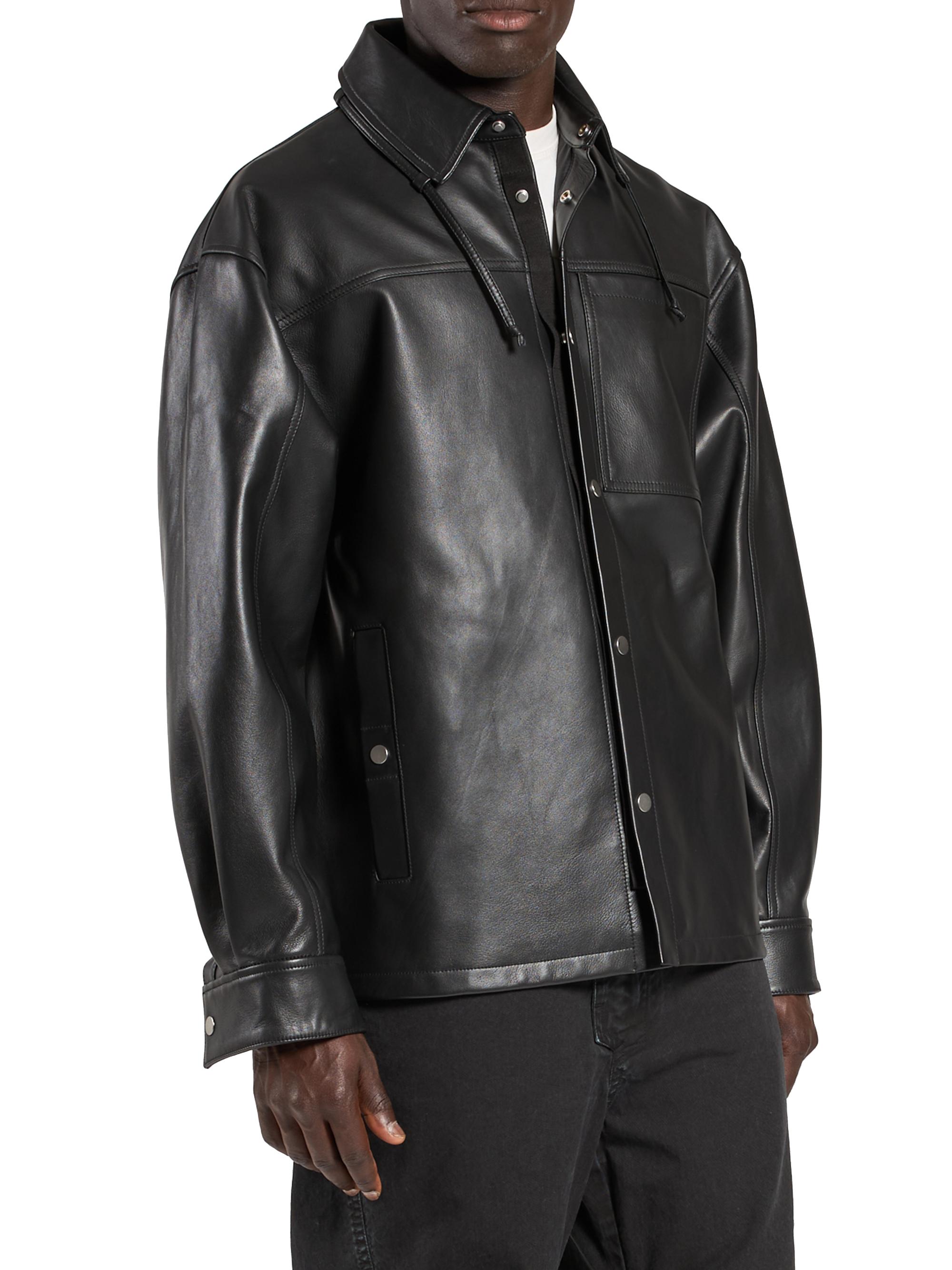 Mordecai Men's Snap-Front Leather Overshirt - Black