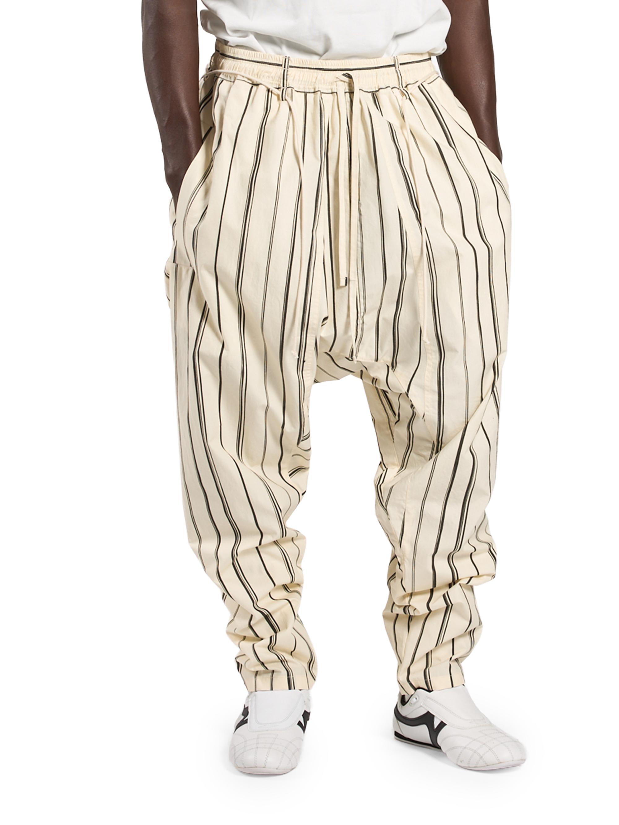 Mordecai Men's Samurai-Style Striped Cotton Pants - Stripe Black White