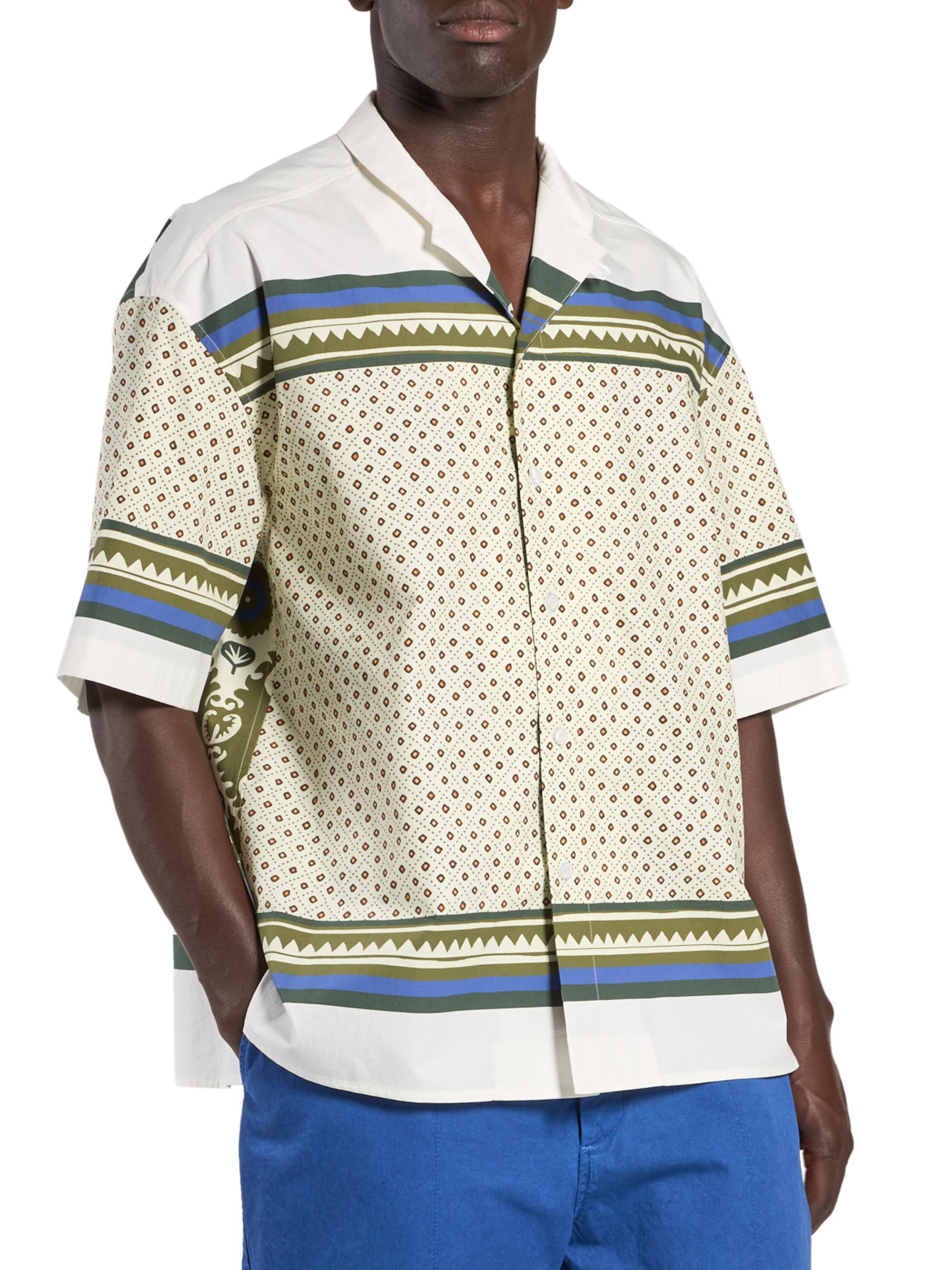 Mordecai Men's Bandana-Print Cotton Bowling Shirt - Blue Bandana