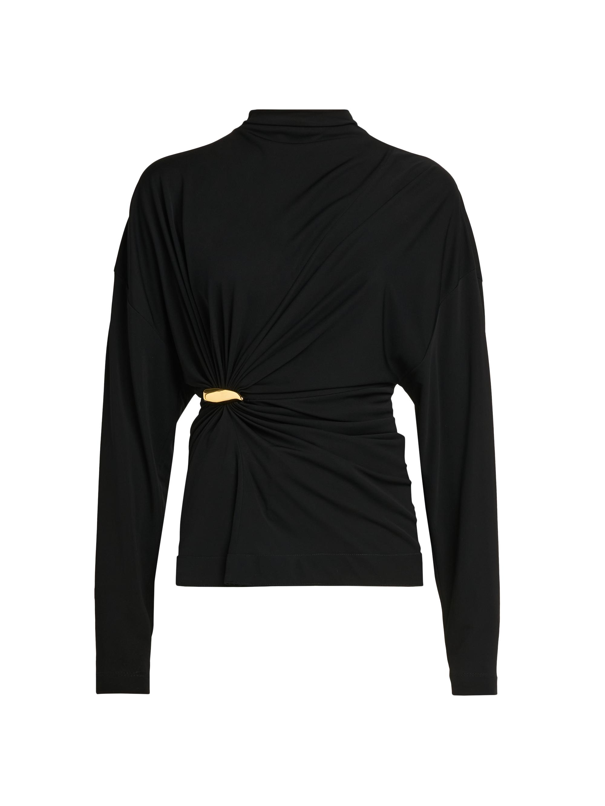 Bottega Veneta Women's Prima Brooch Mock-Wrap Top - Black