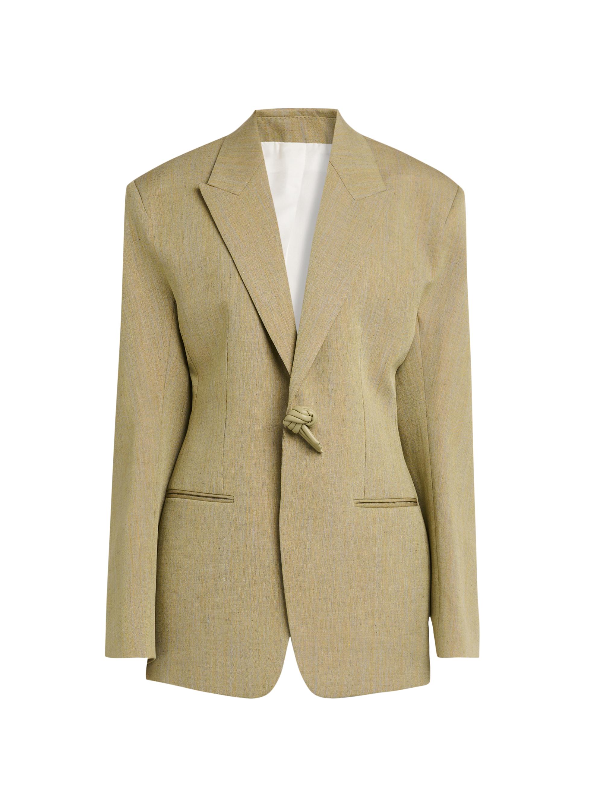 Bottega Veneta Women's Knot-Detail Wool-Blend Blazer - Green Lava | Thumbnail 7