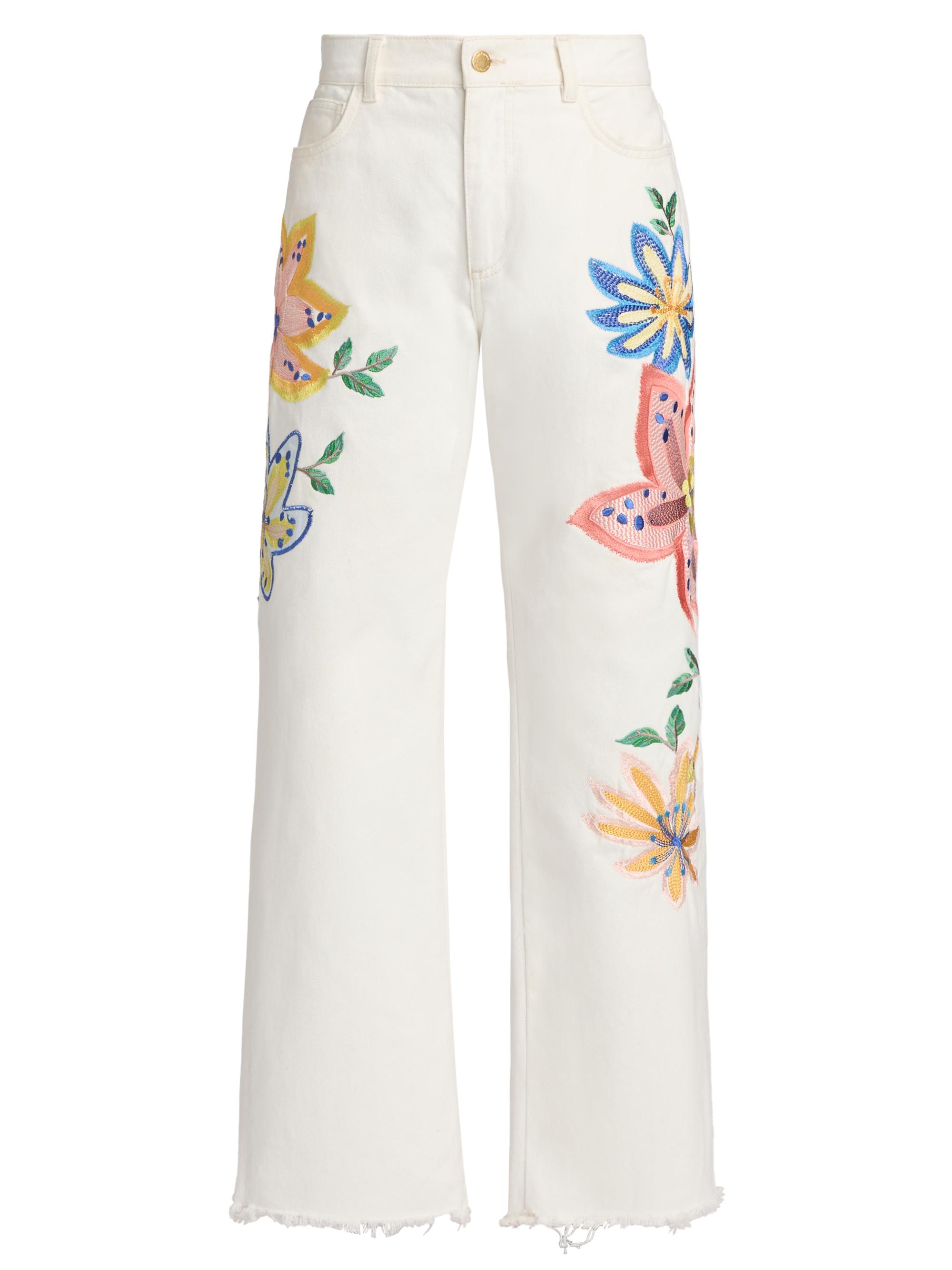 Ramy Brook Women's Amber Floral-Embroidered Jeans - White Embroidered