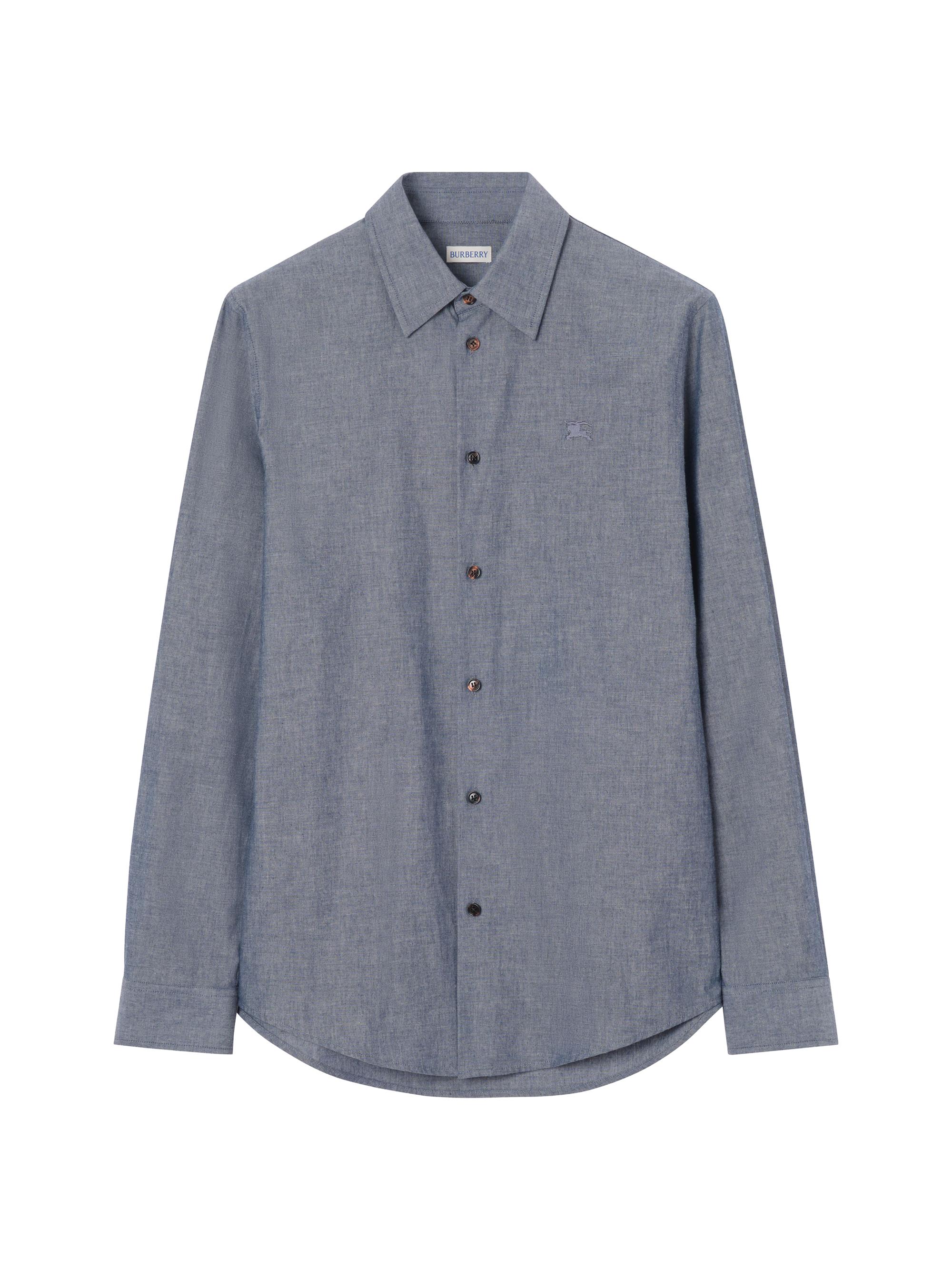 Burberry Men's Sam Cotton-Blend Regular-Fit Shirt - Bright Navy Chalk White | Thumbnail 4
