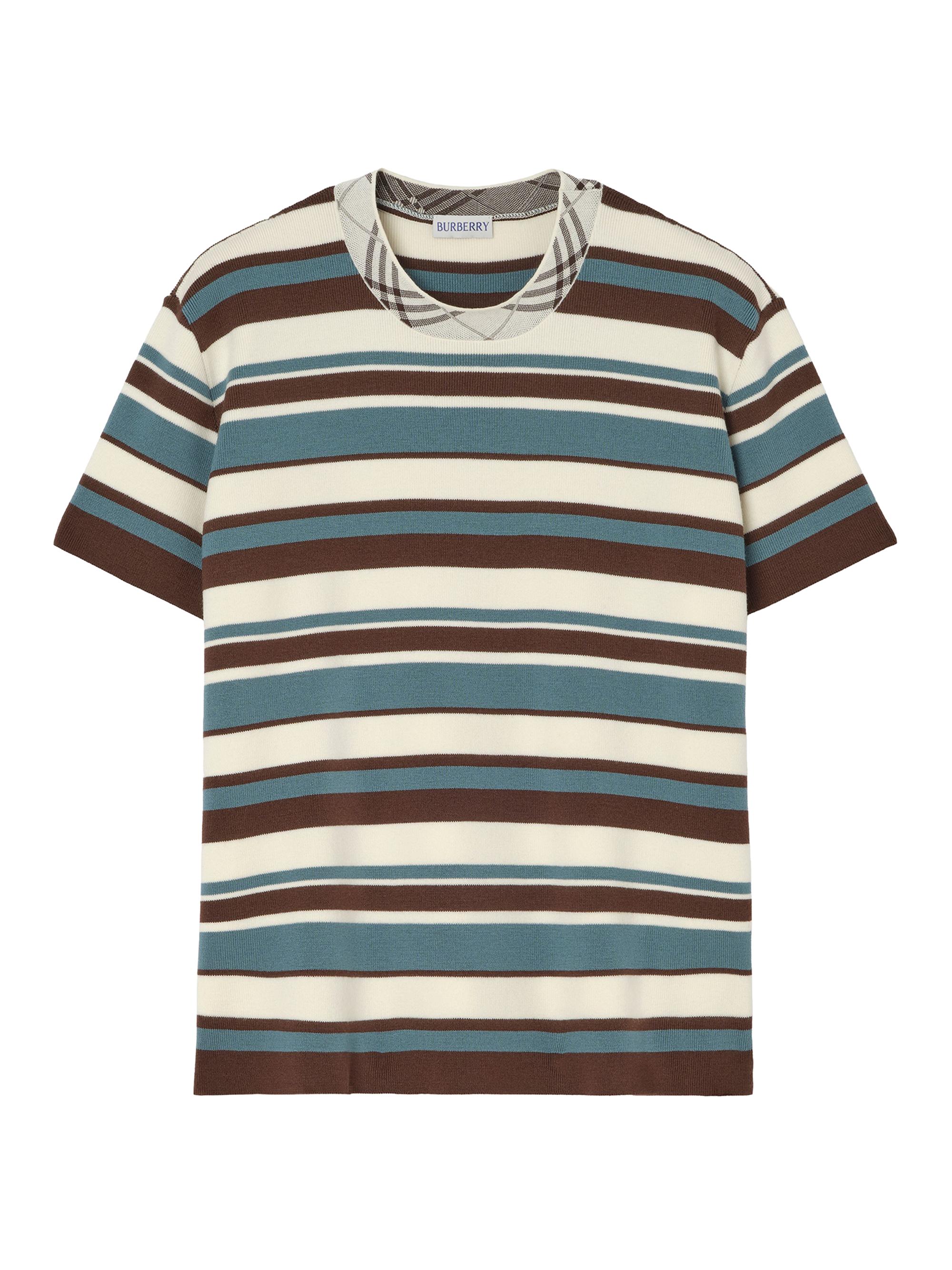 Burberry Men's Simeon Wool Striped T-Shirt - Blue Check