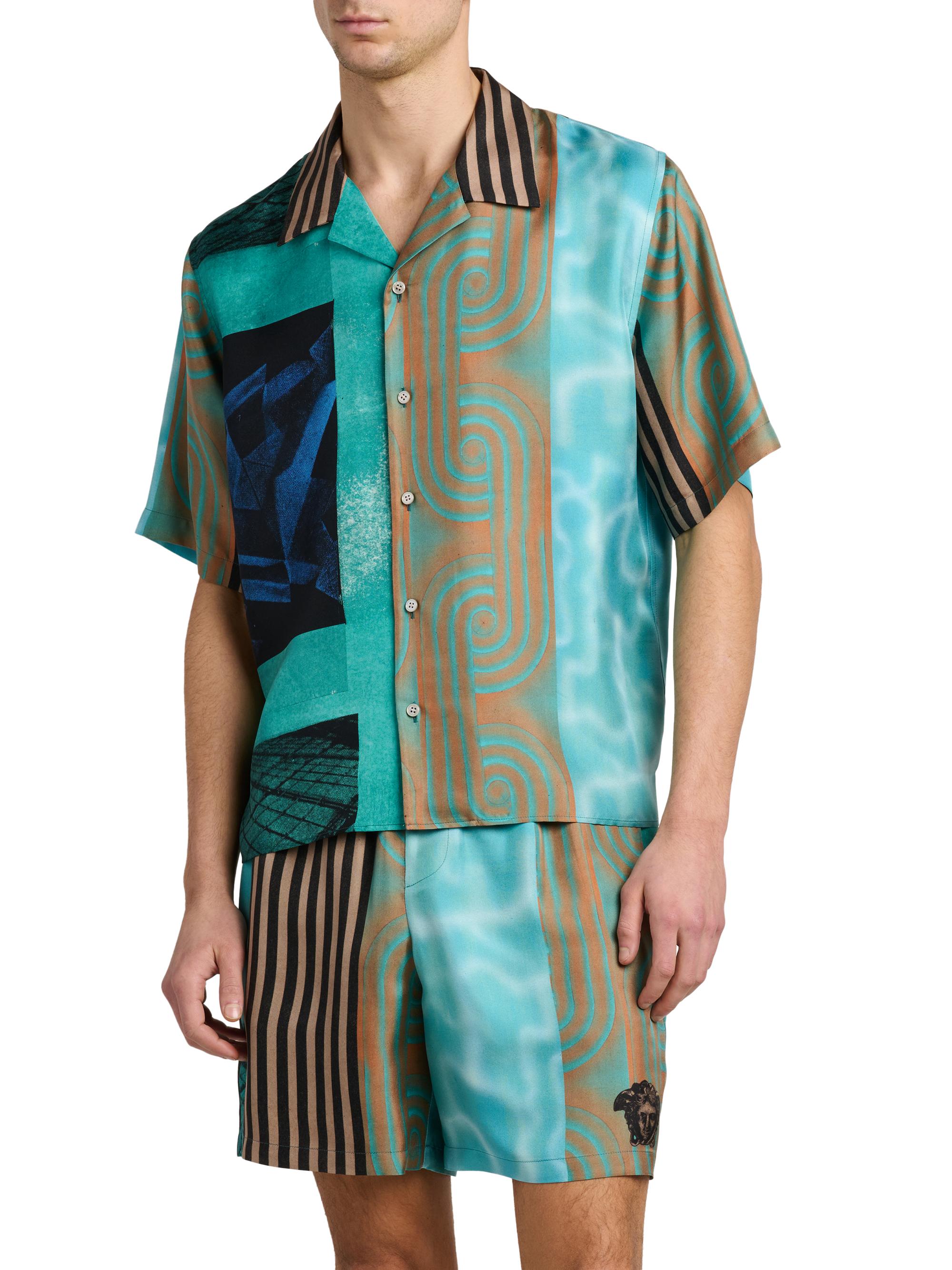 Versace Men's Printed Silk Camp Shirt | Thumbnail 3
