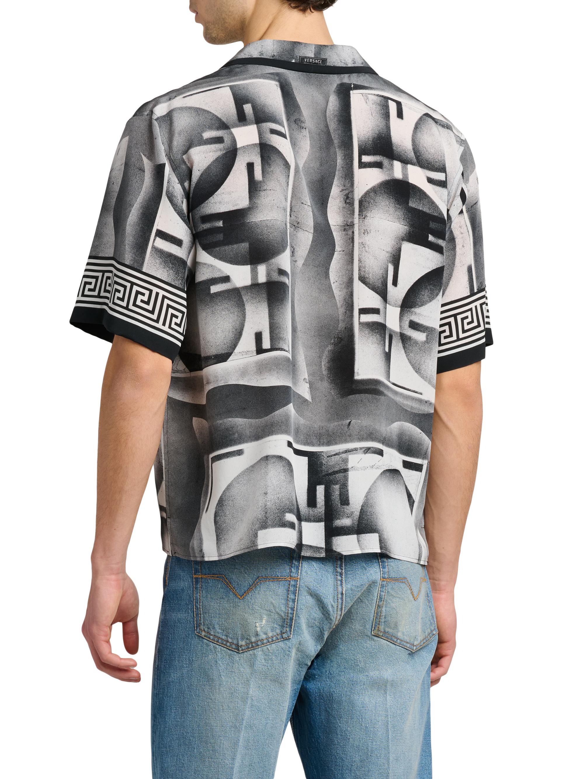 Versace Men's Deco Greca Silk Camp Shirt - Black White | Thumbnail 5