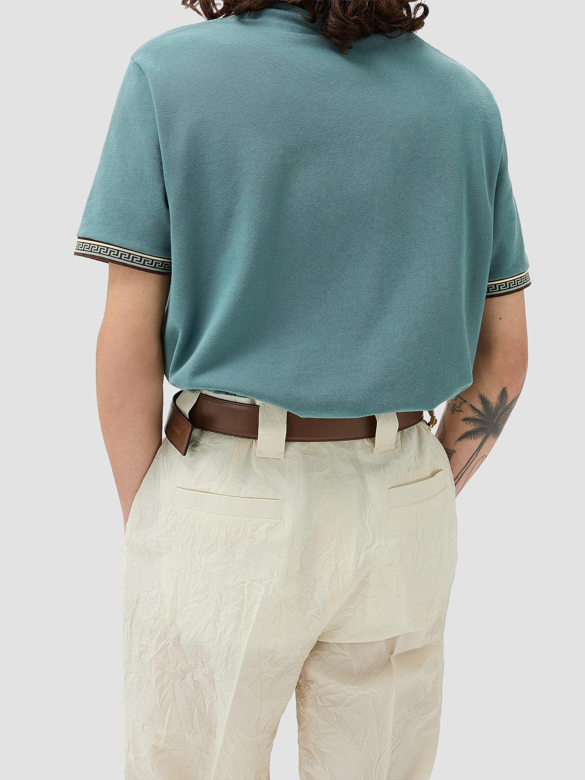 Versace Men's Greca Medusa-Embroidered Cotton Piqué Polo Shirt - Dark Sage Brown | Thumbnail 3
