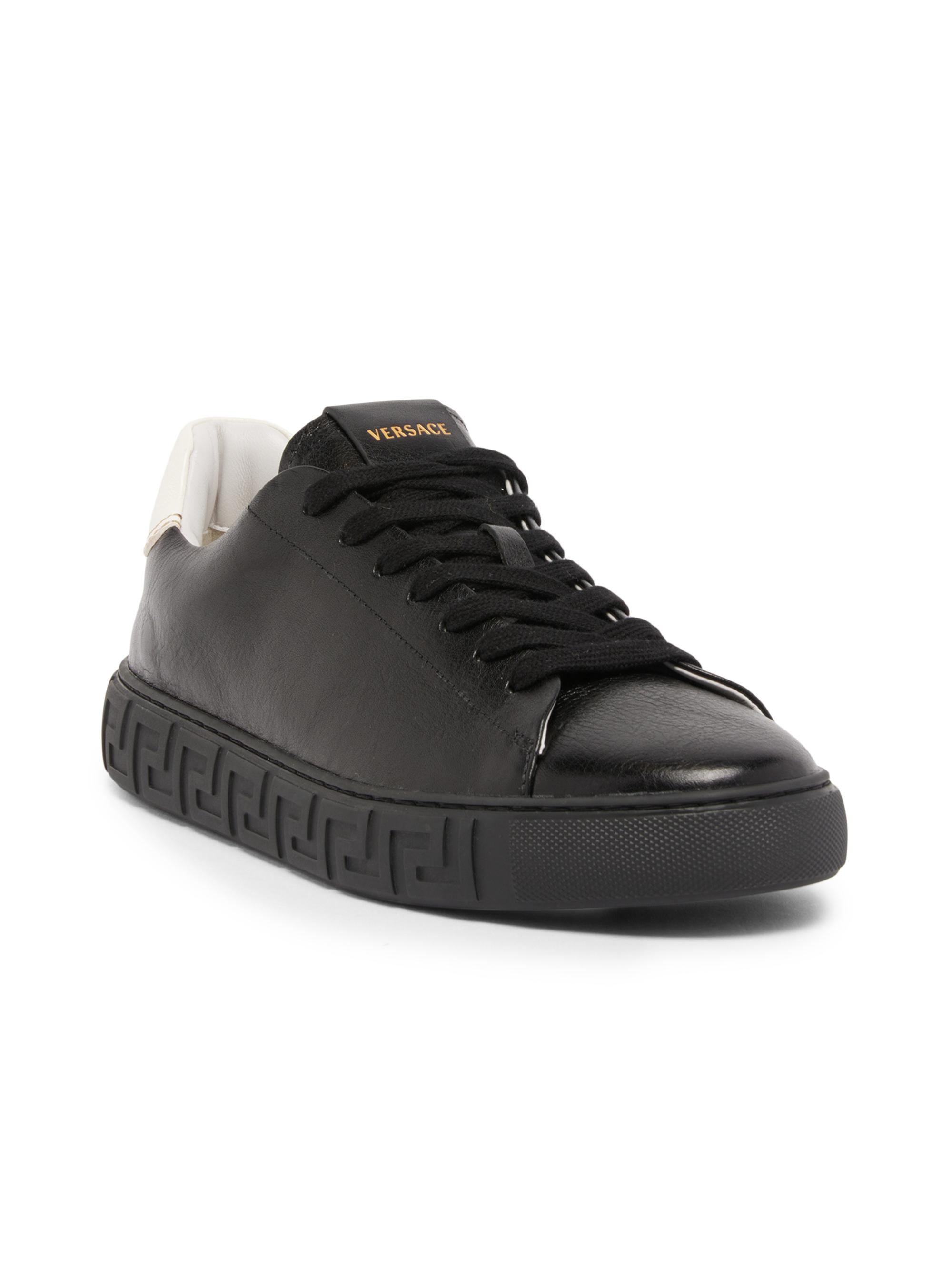 Versace Men's Greca Leather Low-Top Sneakers - Black White | Thumbnail 2