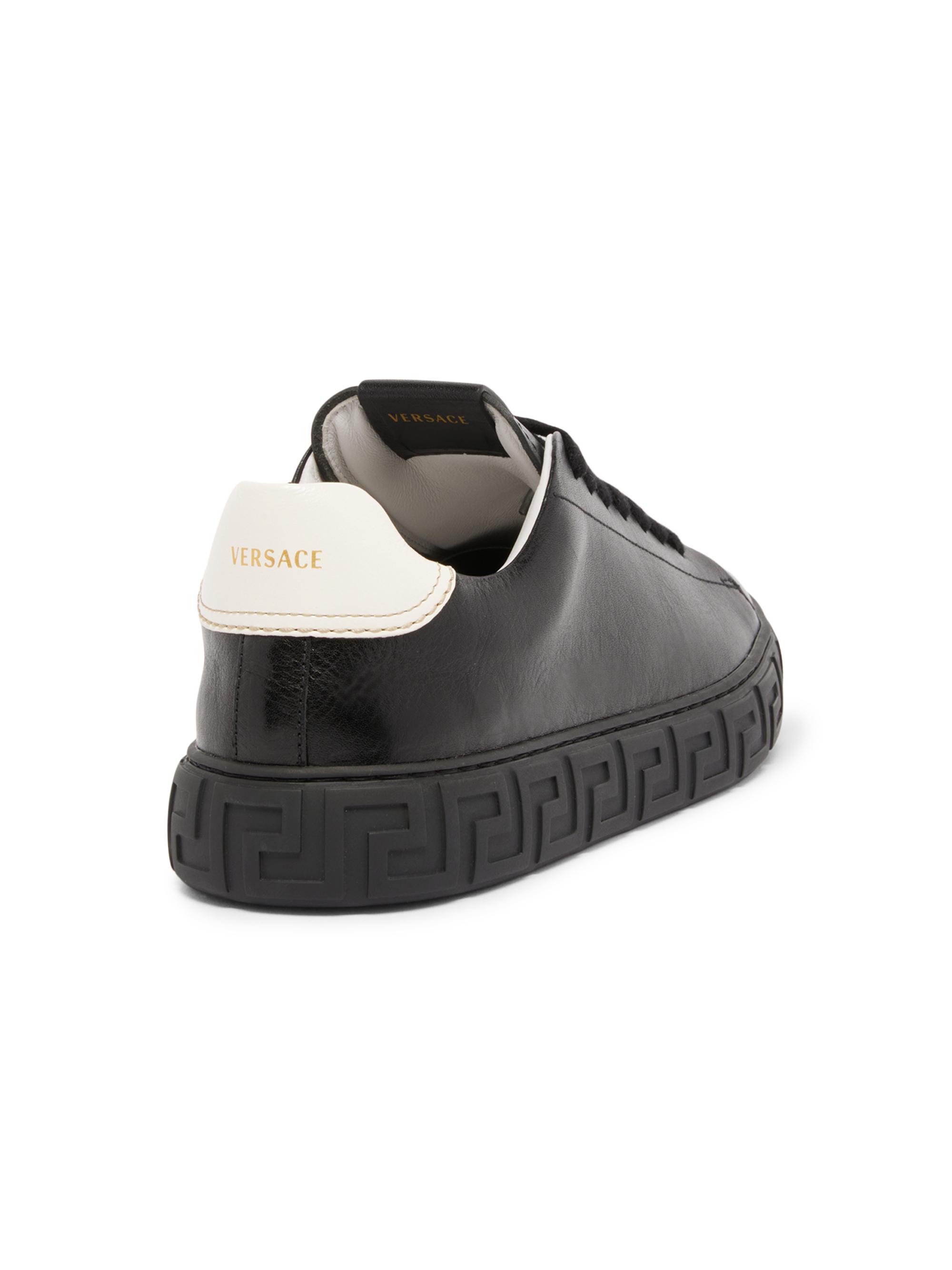 Versace Men's Greca Leather Low-Top Sneakers - Black White | Thumbnail 3