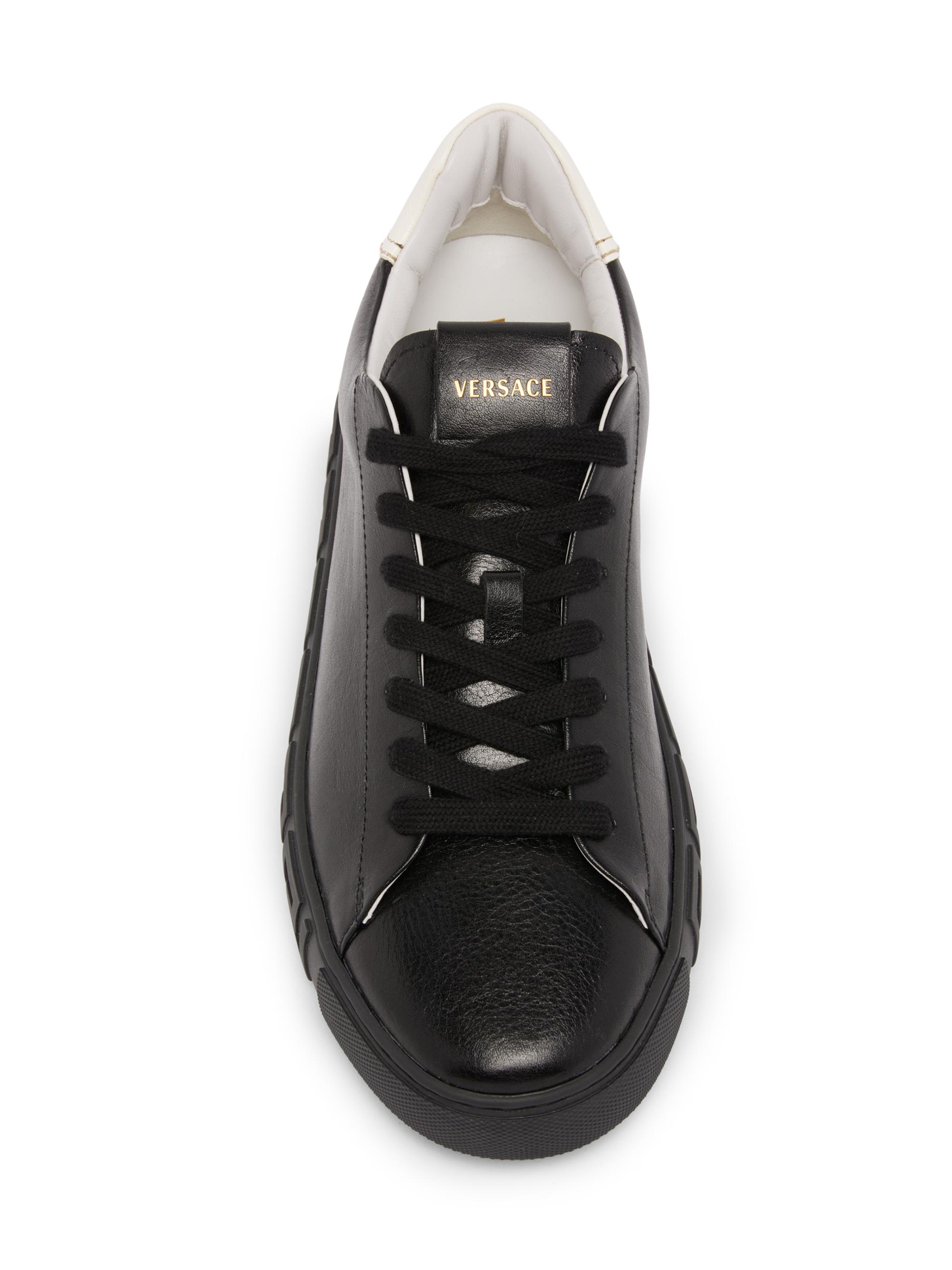Versace Men's Greca Leather Low-Top Sneakers - Black White | Thumbnail 4