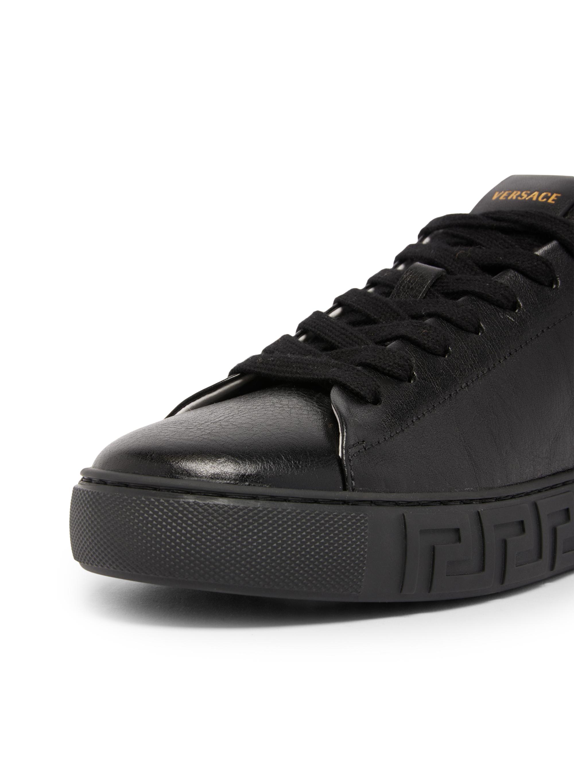 Versace Men's Greca Leather Low-Top Sneakers - Black White | Thumbnail 5