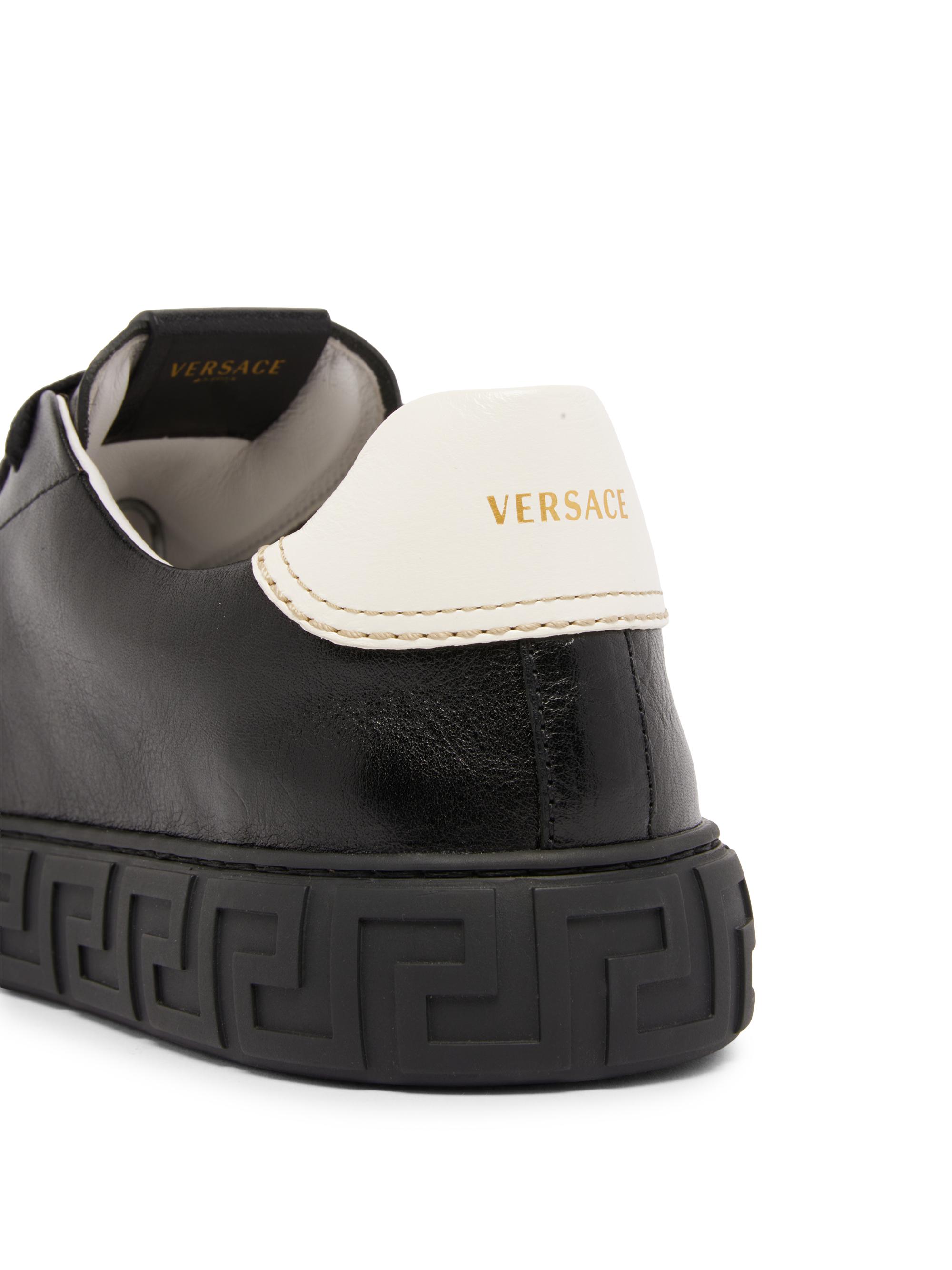 Versace Men's Greca Leather Low-Top Sneakers - Black White | Thumbnail 6