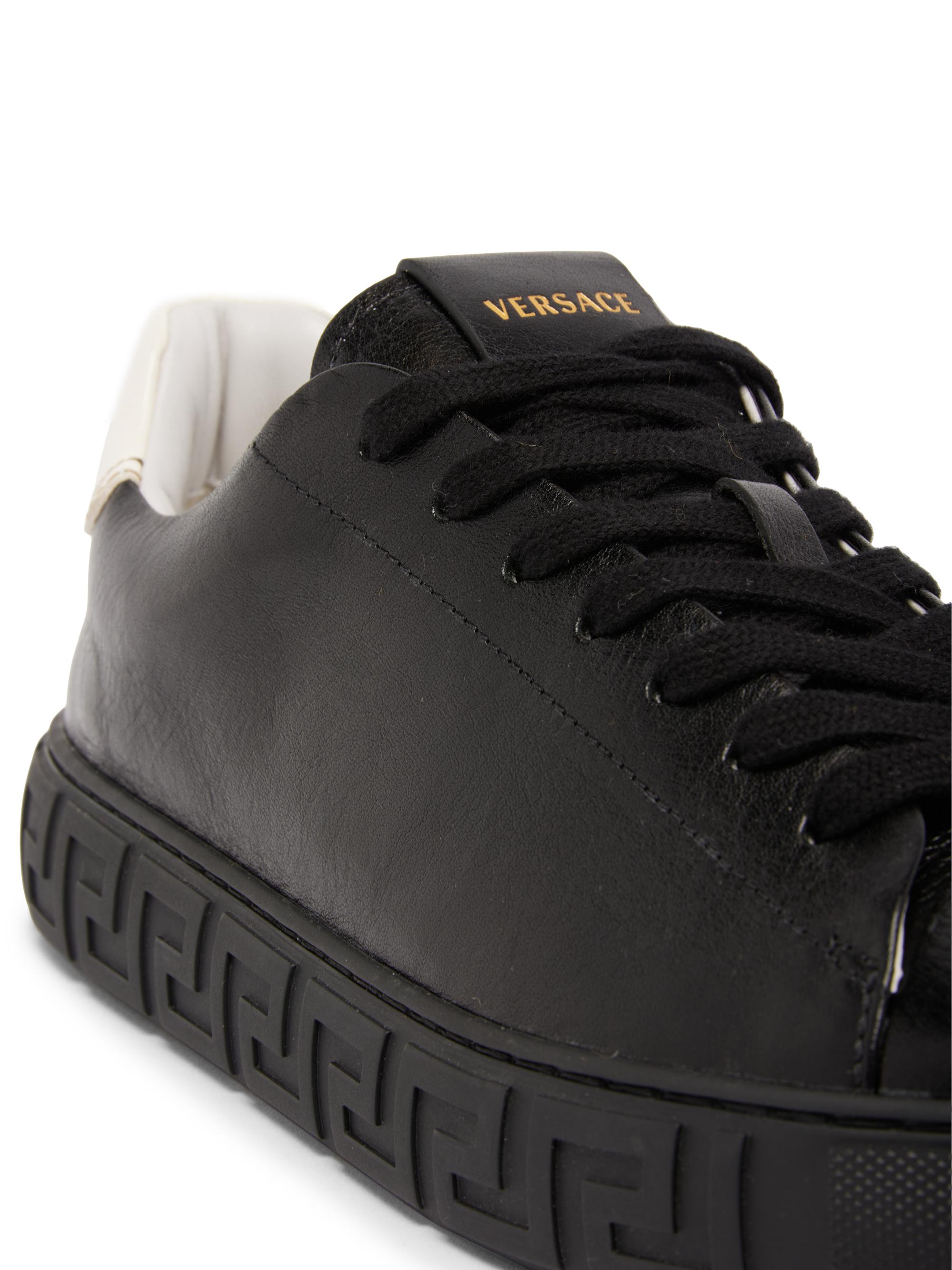 Versace Men's Greca Leather Low-Top Sneakers - Black White | Thumbnail 7
