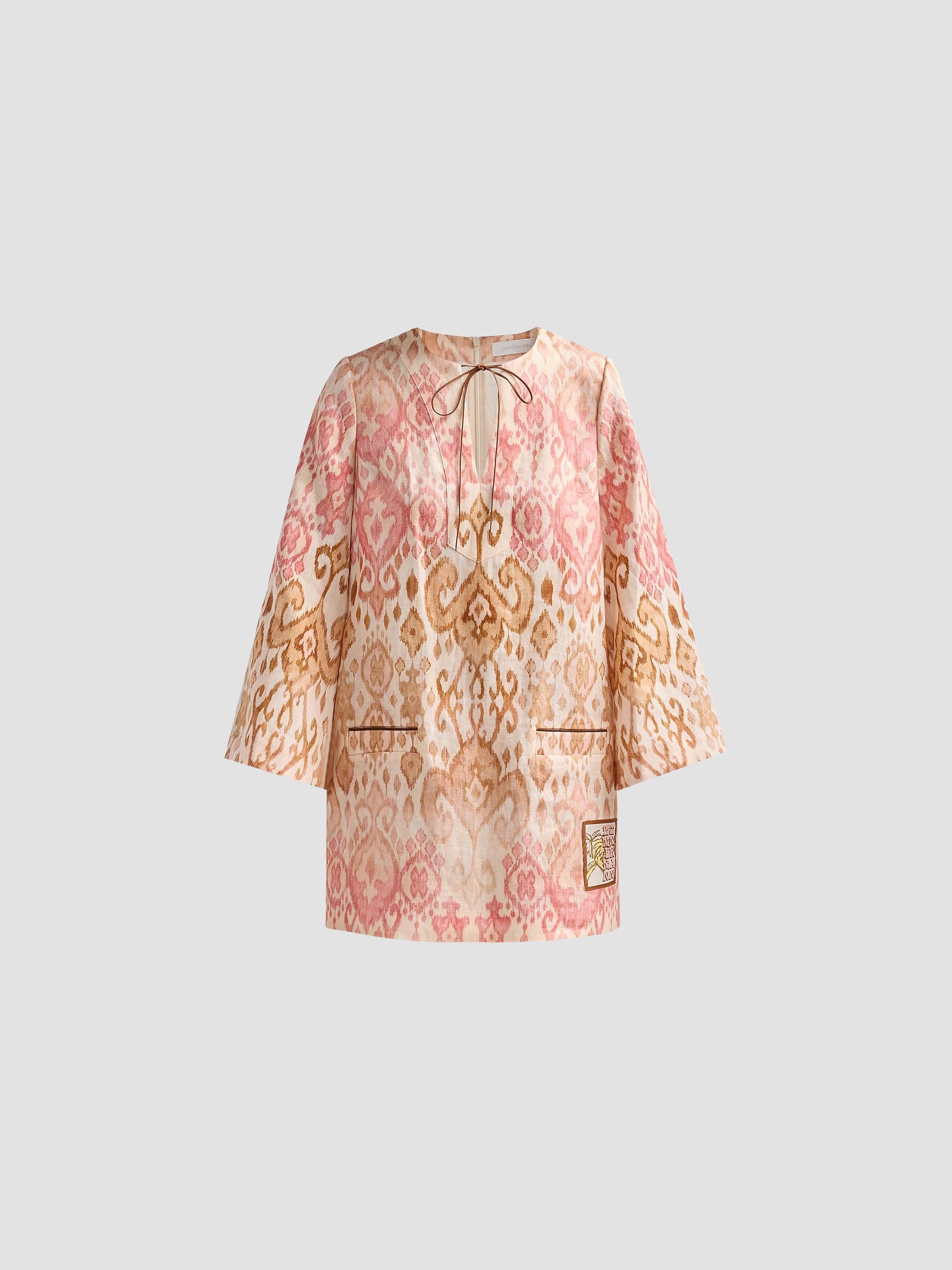 Zimmermann Women's Aster Linen Shift Minidress - Pink Ikat | Thumbnail 6