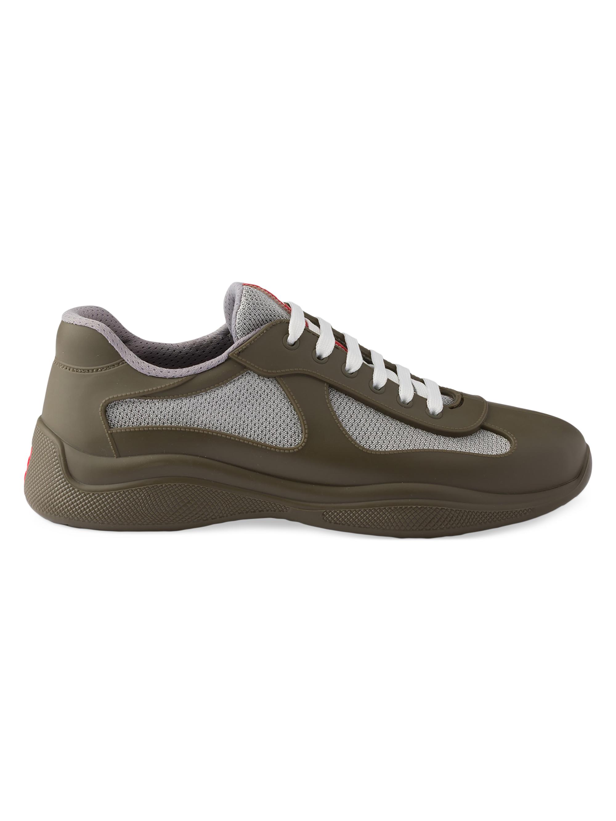 Prada Men's America's Cup Soft Rubber and Bike Fabric Sneakers - Army Green