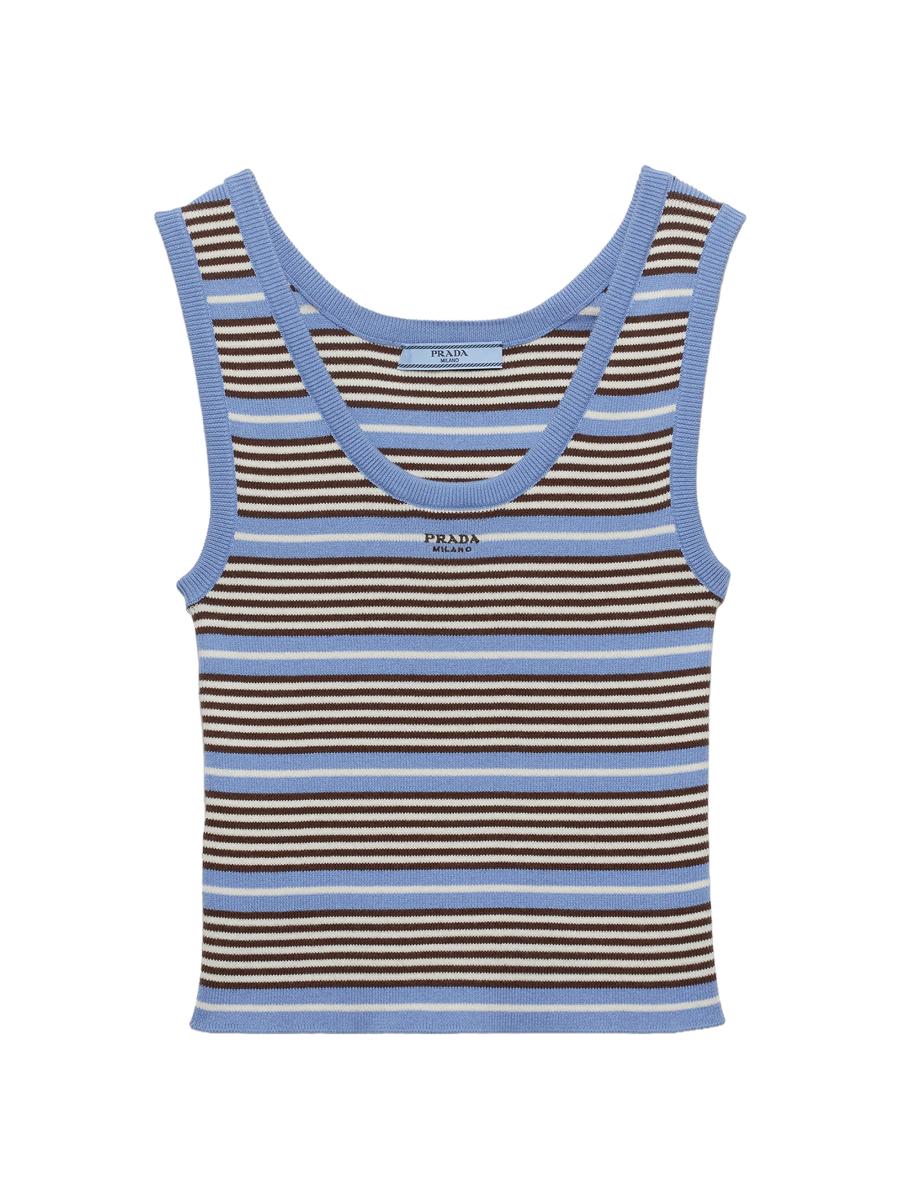 Prada Women's Cotton Knit Tank Top In Blue