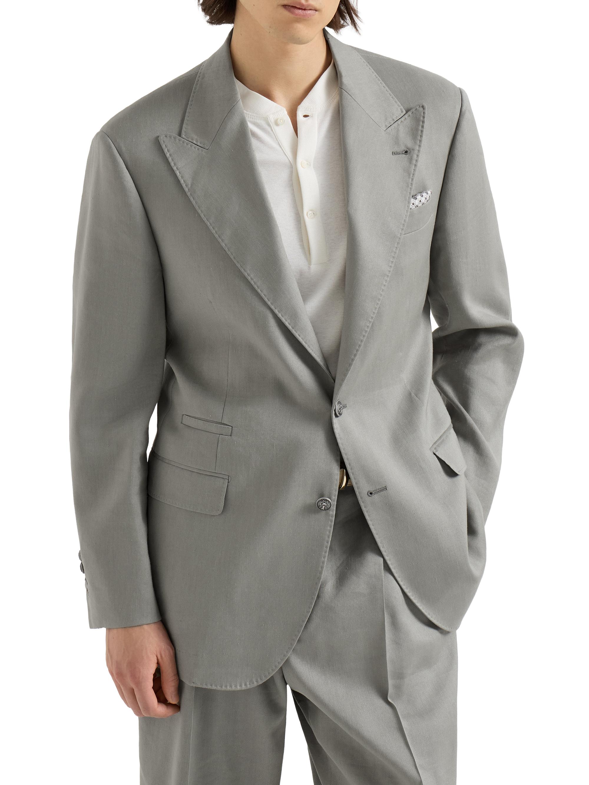 Brunello Cucinelli Men's Tailor Blazer in Linen, Virgin Wool and Mohair Gabardine - Khaki