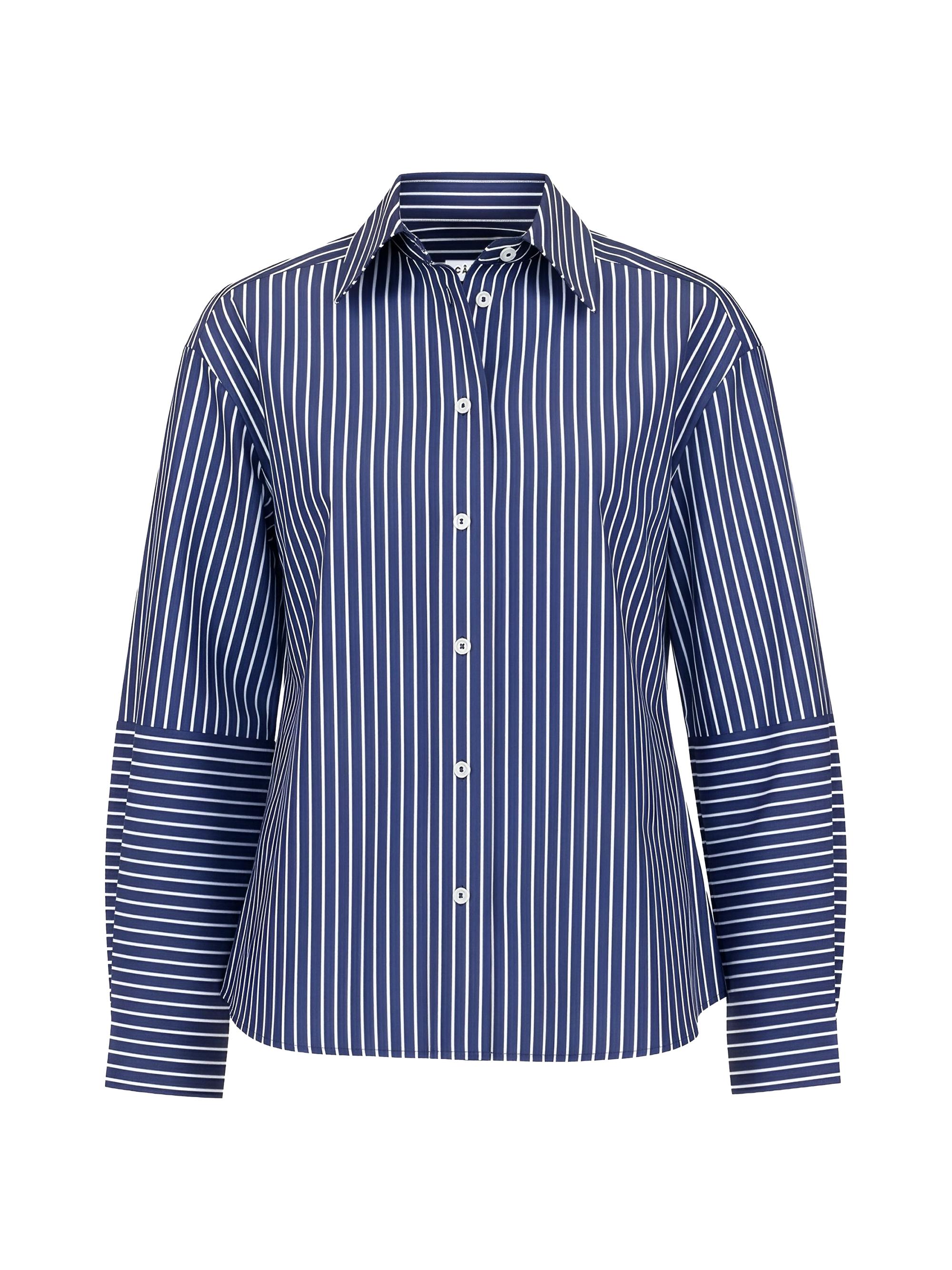 Callas Milano Women's Aura Lantern Sleeve Stripe Shirt - Navy White