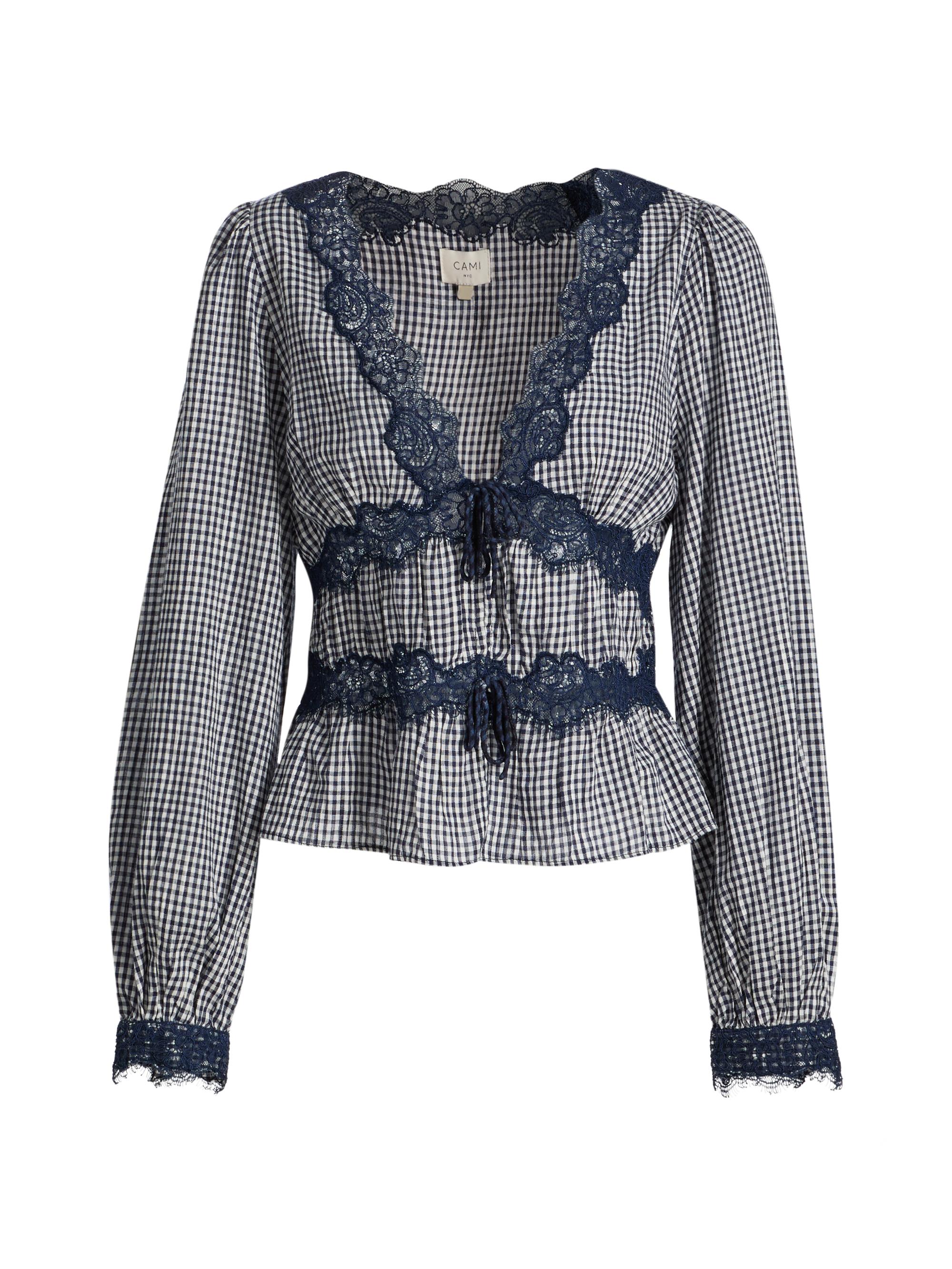 Cami NYC Women's Veredi Gingham Lace-Trimmed Blouse - Blue Gingham