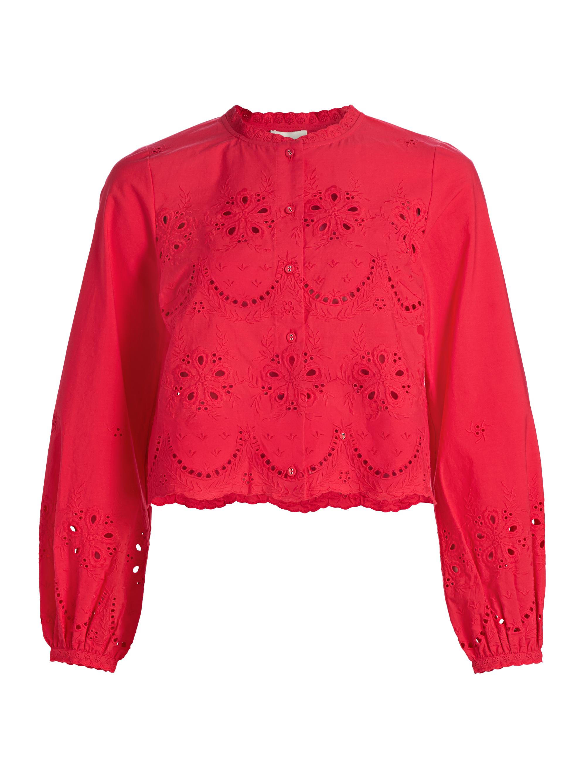 Cami NYC Women's Kalena Cotton Eyelet Crop Blouse - Candy Apple