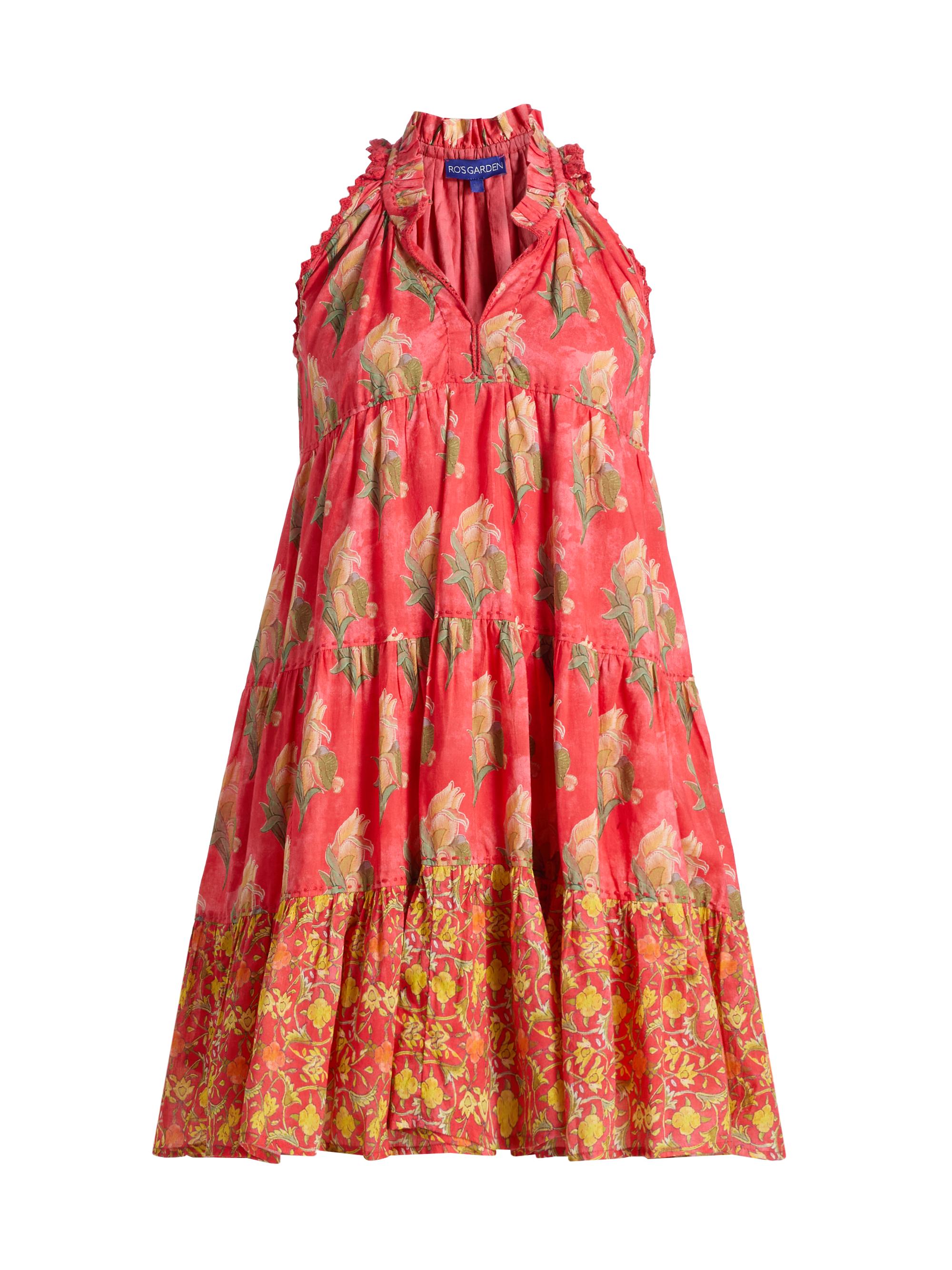 Ro's Garden Women's Sofie Tiered Floral Cotton Minidress - Red