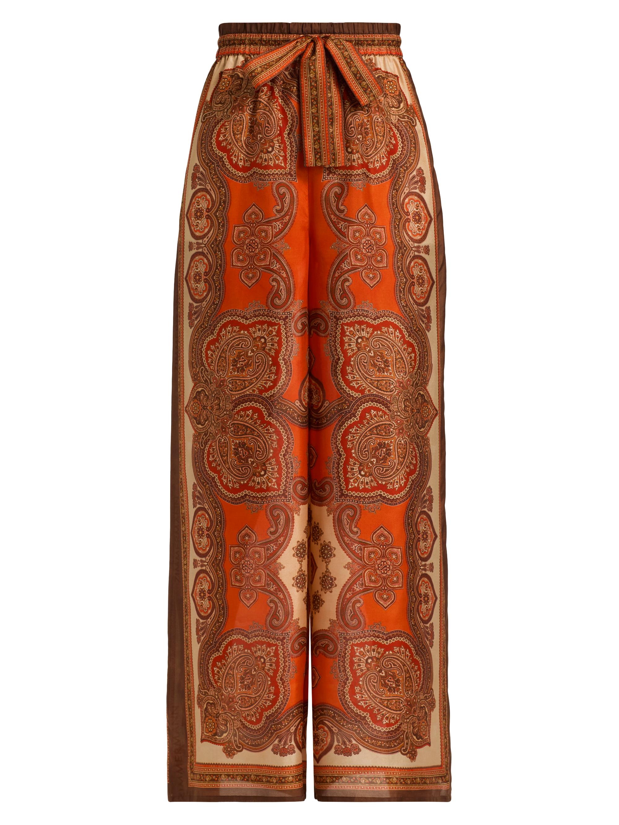 Zimmermann Women's Mahon Silk Relaxed Pants - Tangerine Paisley - Women's Clothing