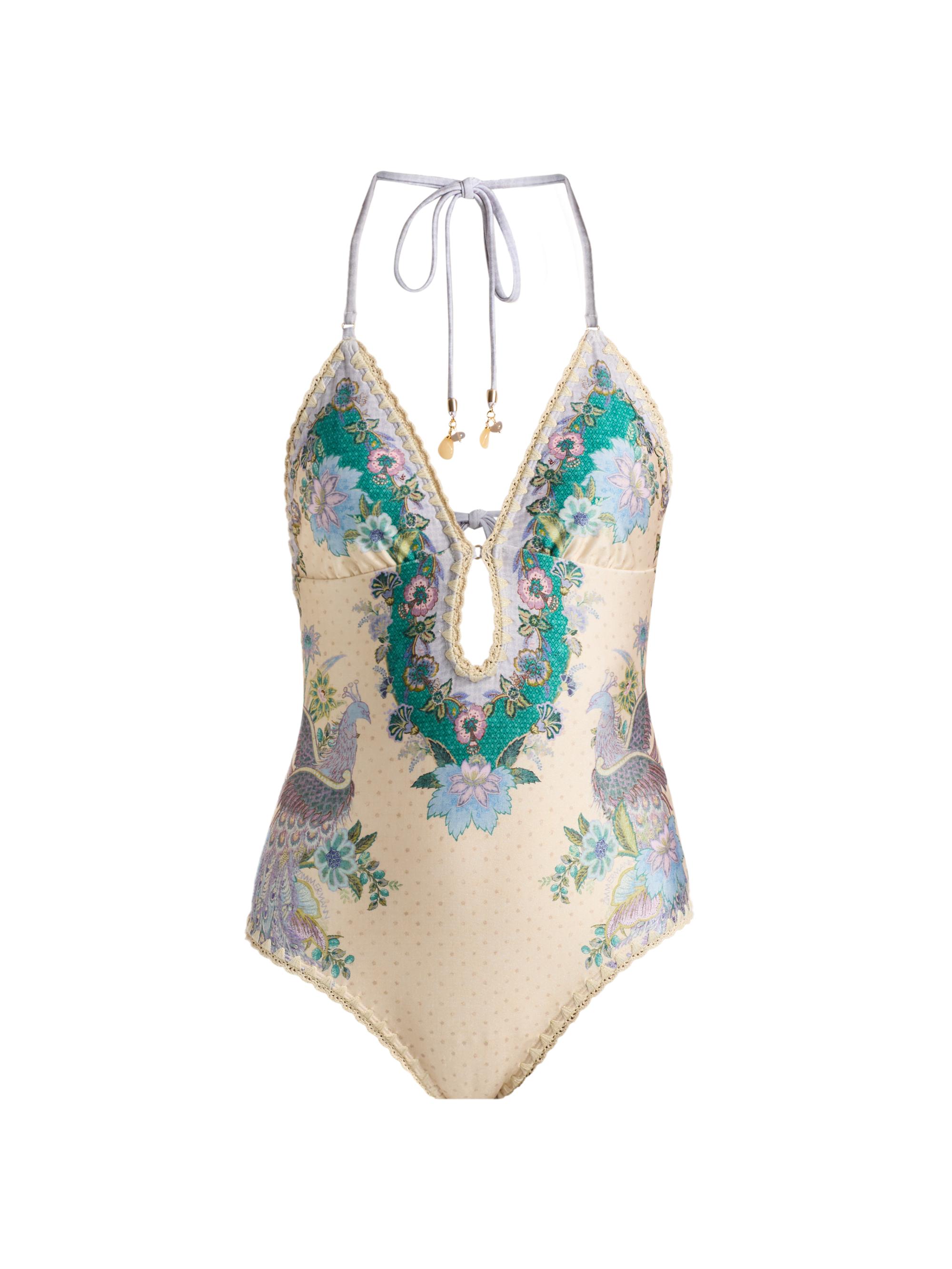 Zimmermann Women's Indra Crochet Detail One-Piece Swimsuit - Cream Scarf Floral