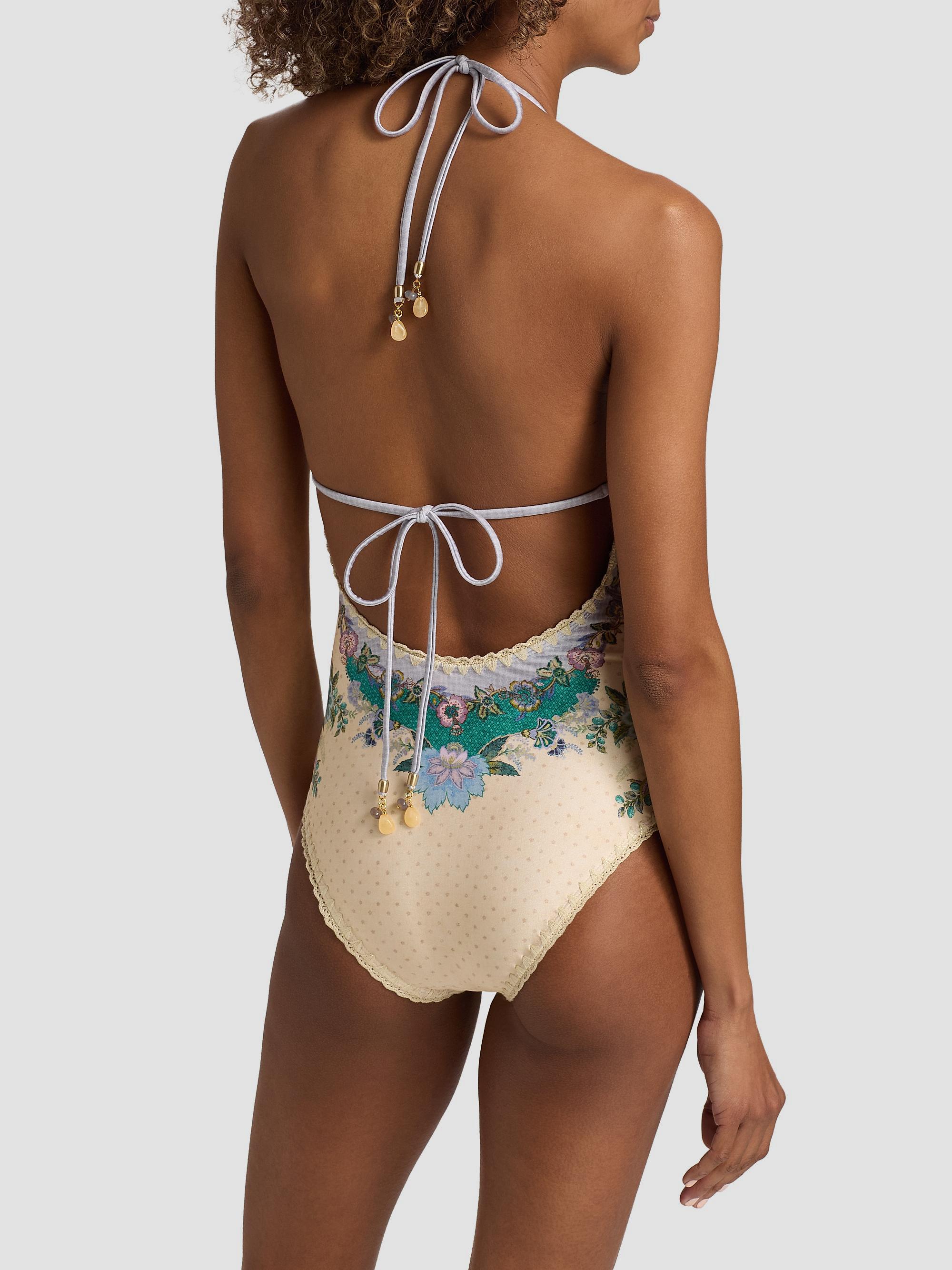 Zimmermann Women's Indra Crochet Detail One-Piece Swimsuit - Cream Scarf Floral | Thumbnail 4