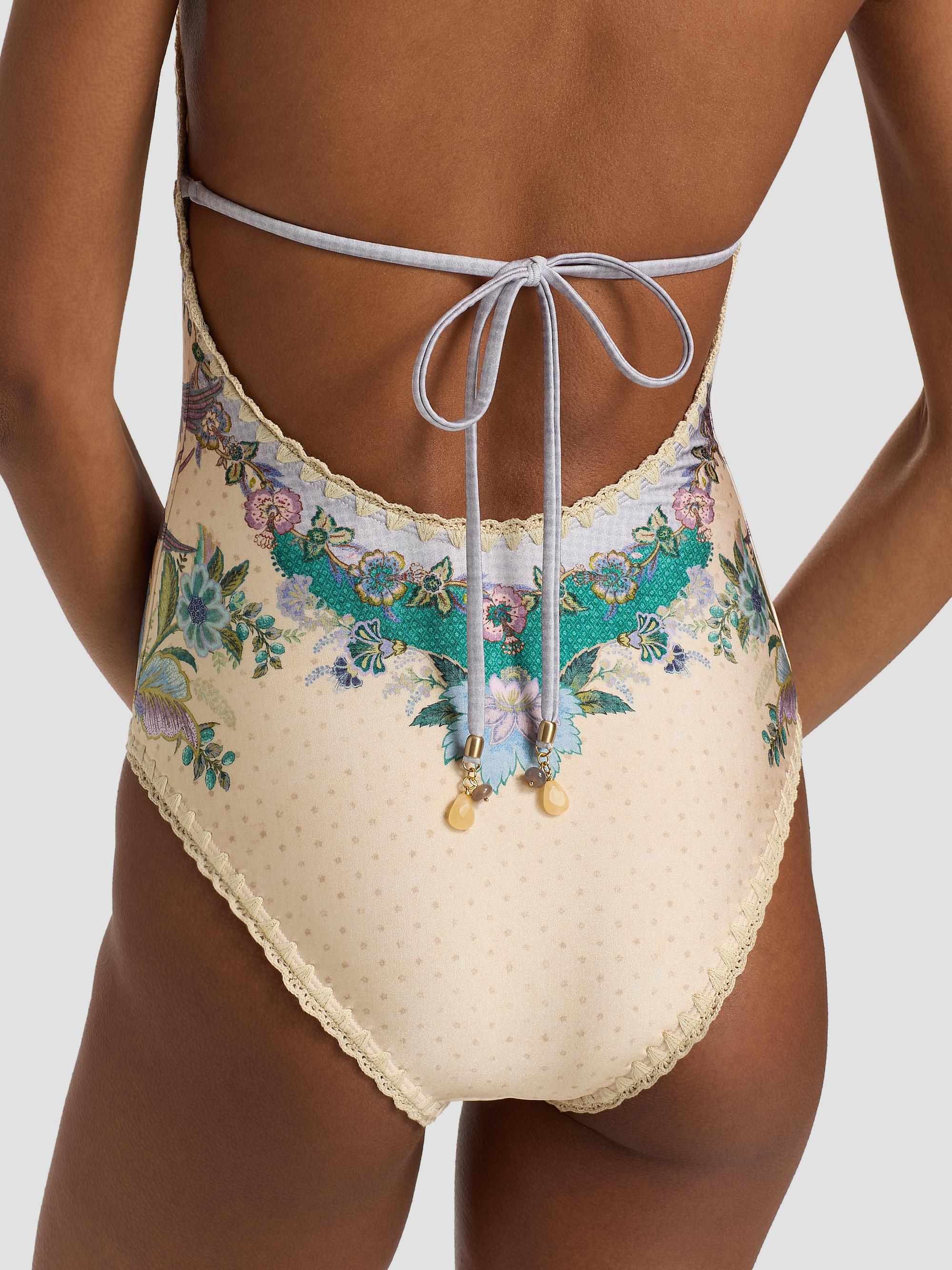Zimmermann Women's Indra Crochet Detail One-Piece Swimsuit - Cream Scarf Floral | Thumbnail 5