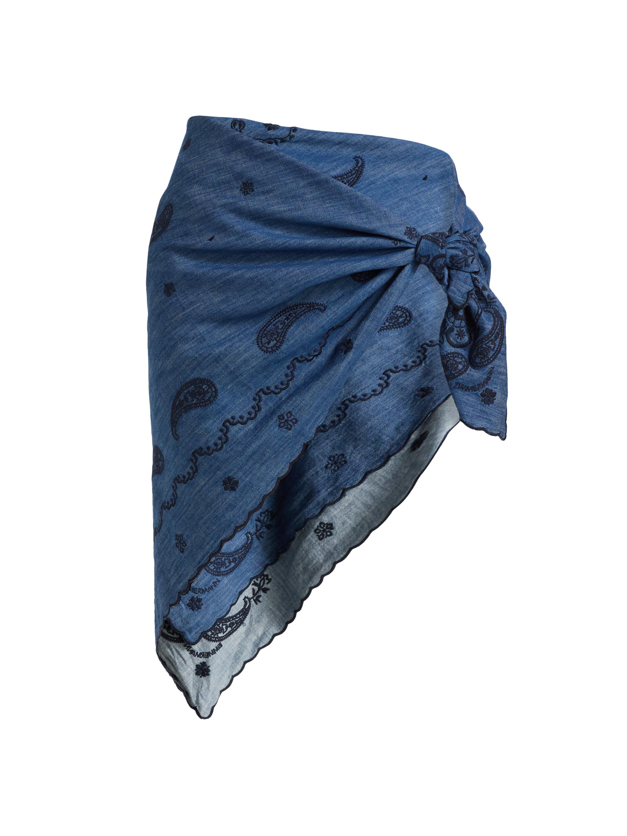 Zimmermann Women's Paisley-Embroidered Denim Pareo - Railway Blue | Thumbnail 7