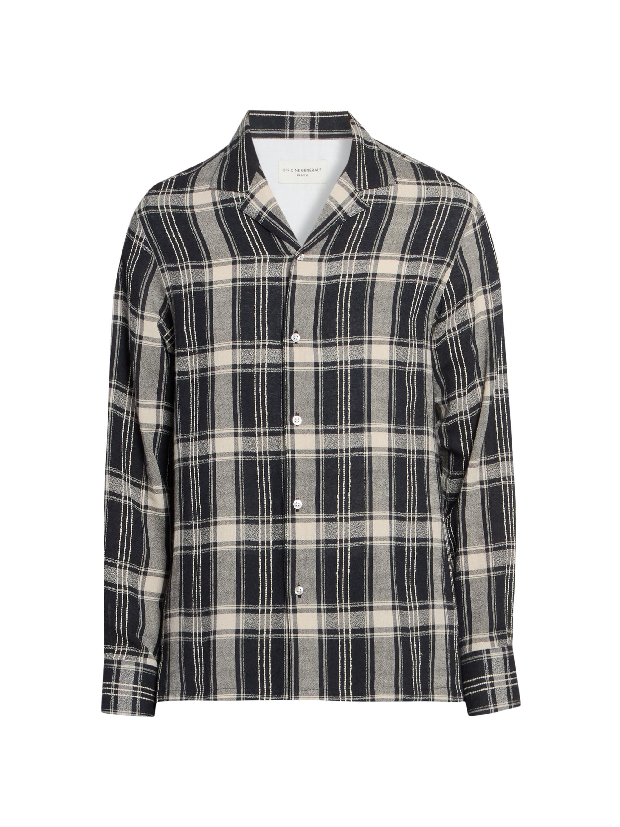 Officine Générale Men's Eren Checked Cotton-Blend Button-Front Shirt - Black Blue Ecru