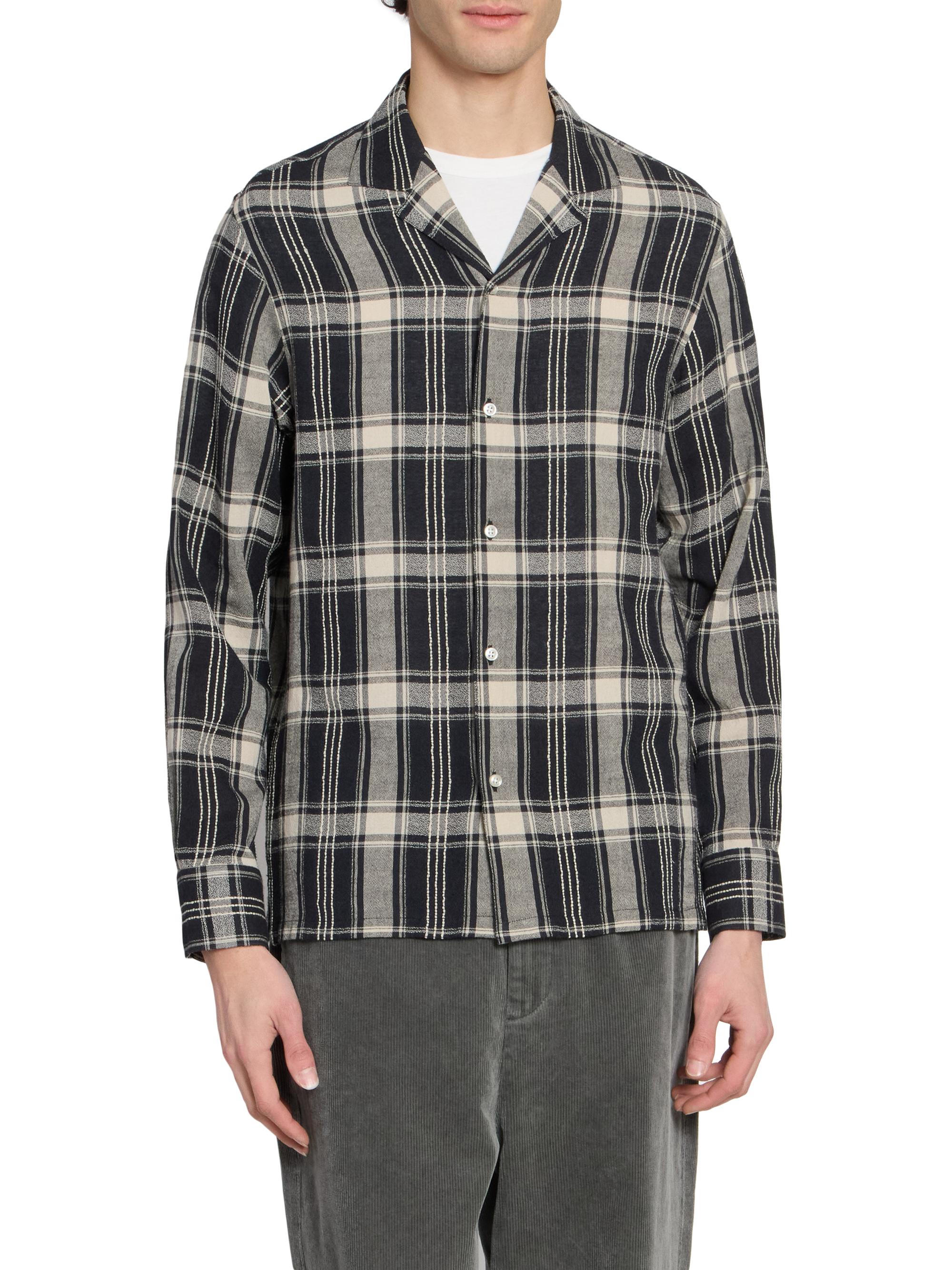 Officine Générale Men's Eren Checked Cotton-Blend Button-Front Shirt - Black Blue Ecru | Thumbnail 3