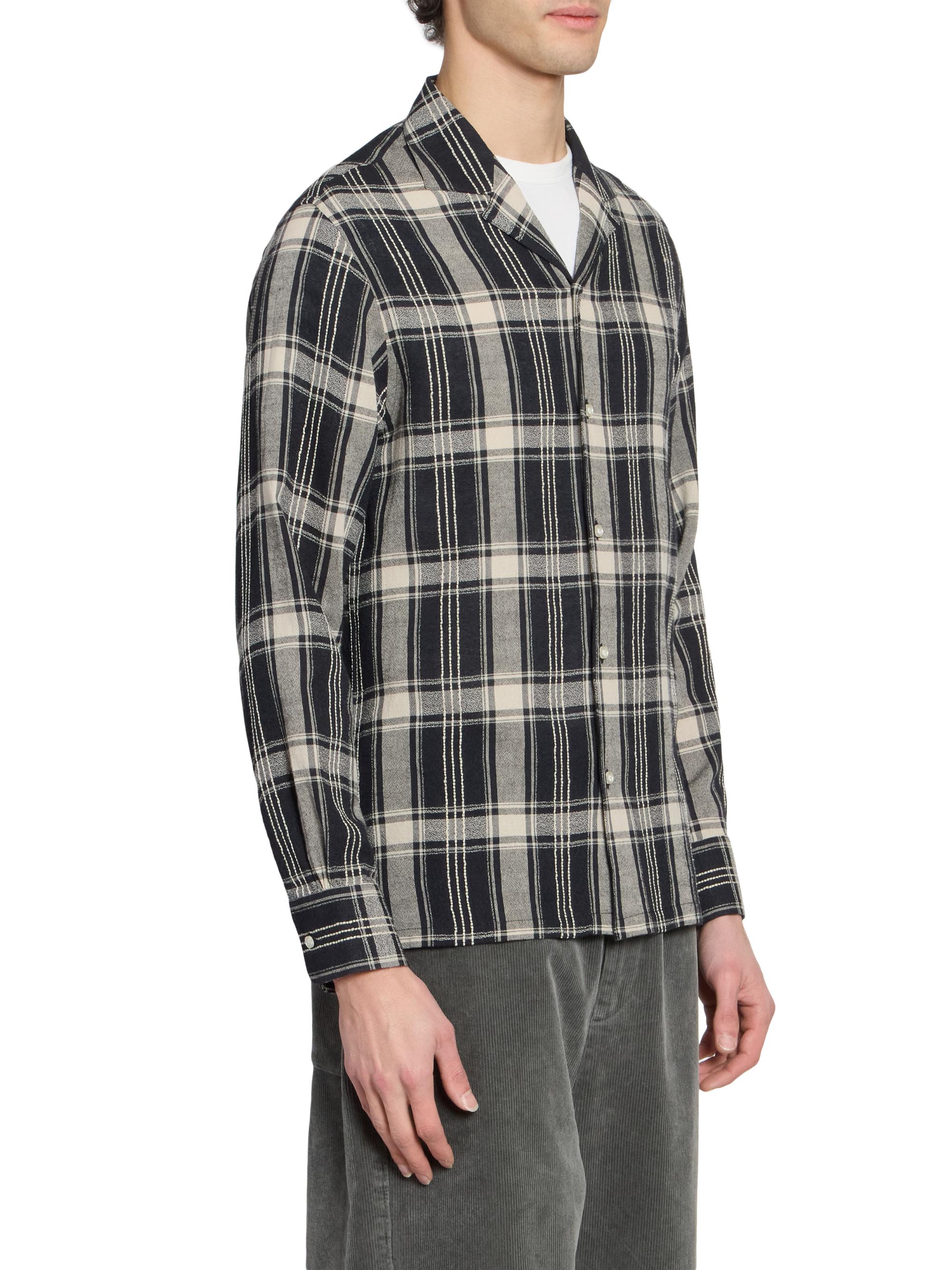 Officine Générale Men's Eren Checked Cotton-Blend Button-Front Shirt - Black Blue Ecru | Thumbnail 4
