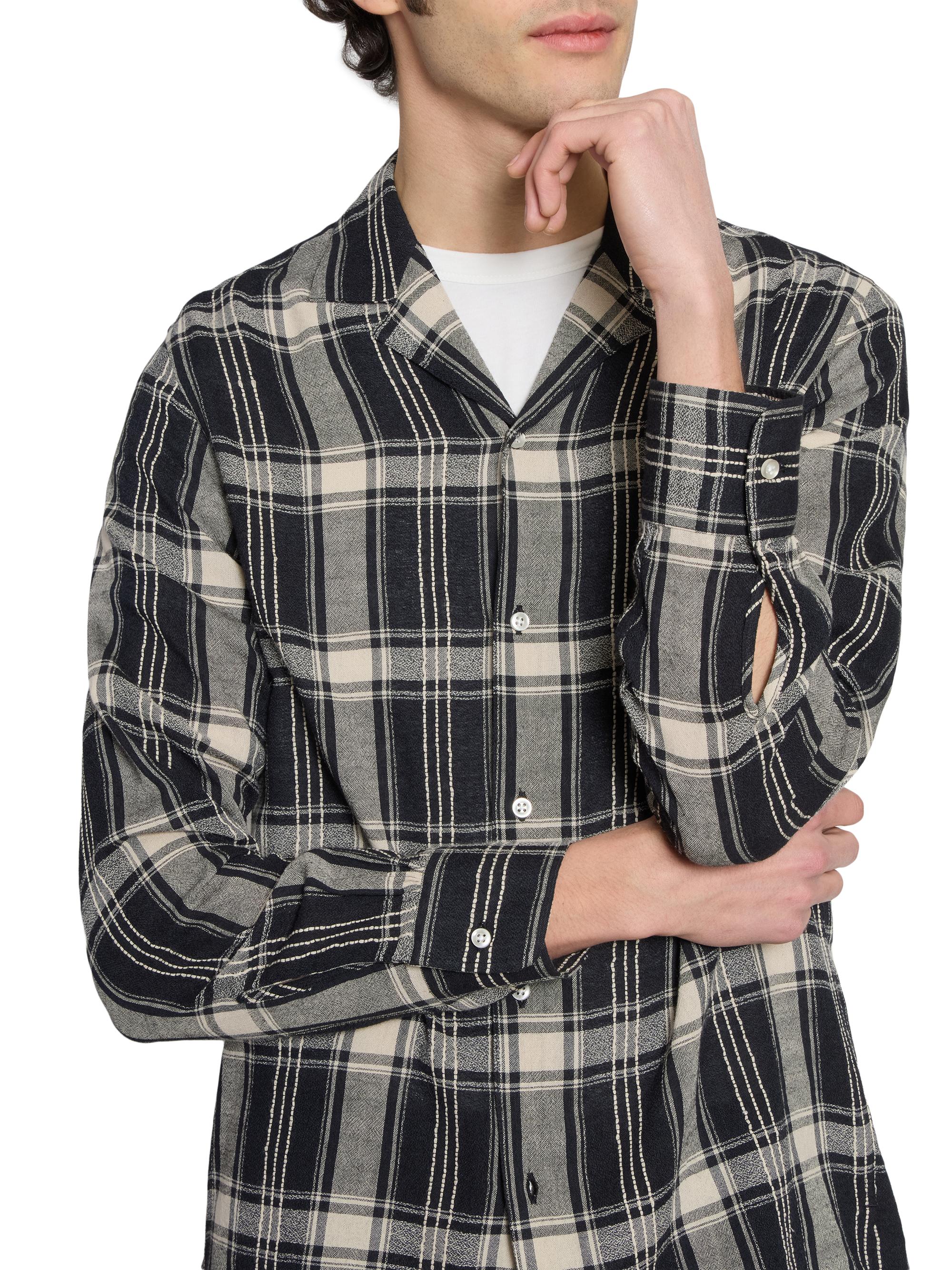 Officine Générale Men's Eren Checked Cotton-Blend Button-Front Shirt - Black Blue Ecru | Thumbnail 6