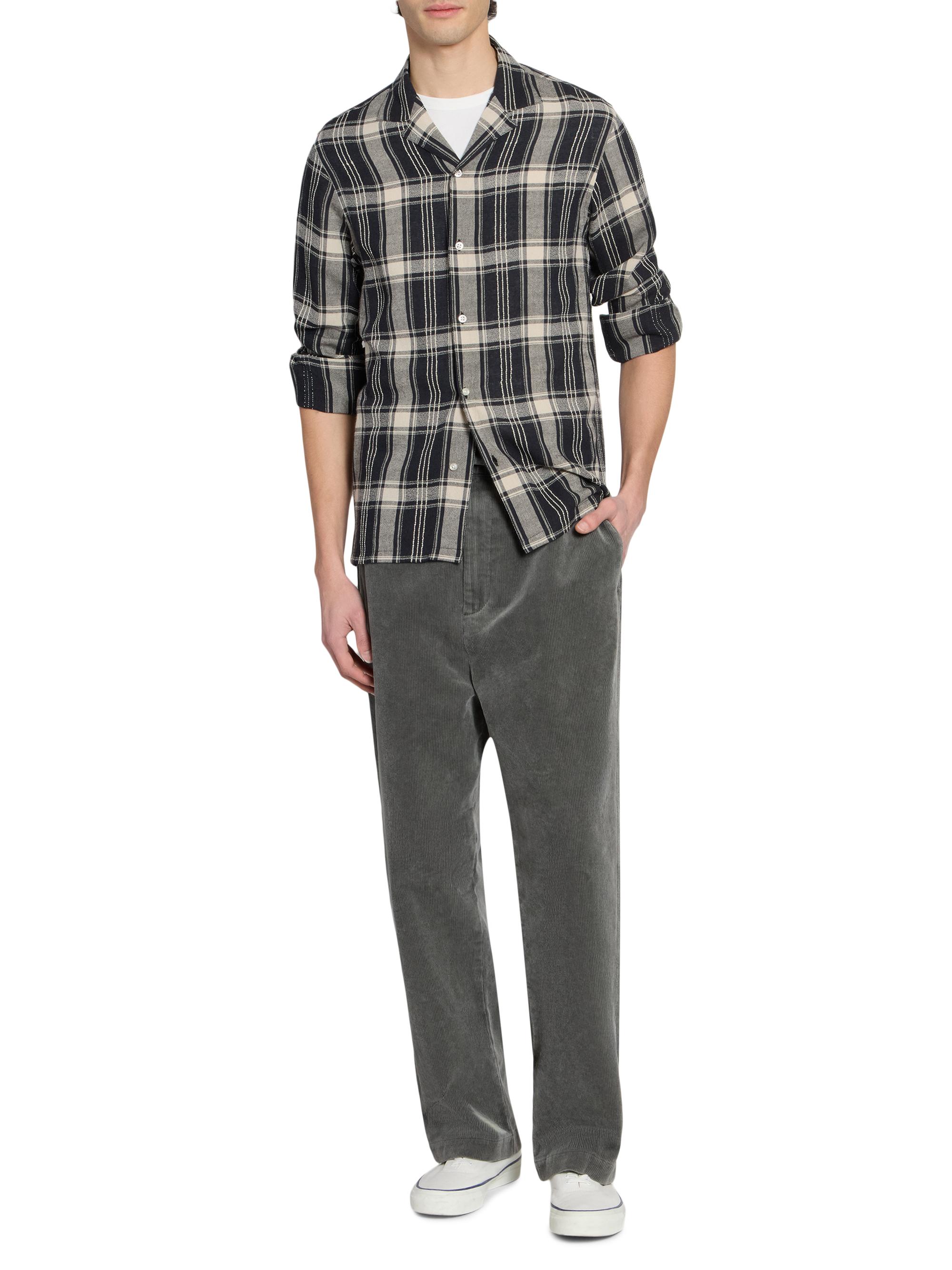 Officine Générale Men's Eren Checked Cotton-Blend Button-Front Shirt - Black Blue Ecru | Thumbnail 2