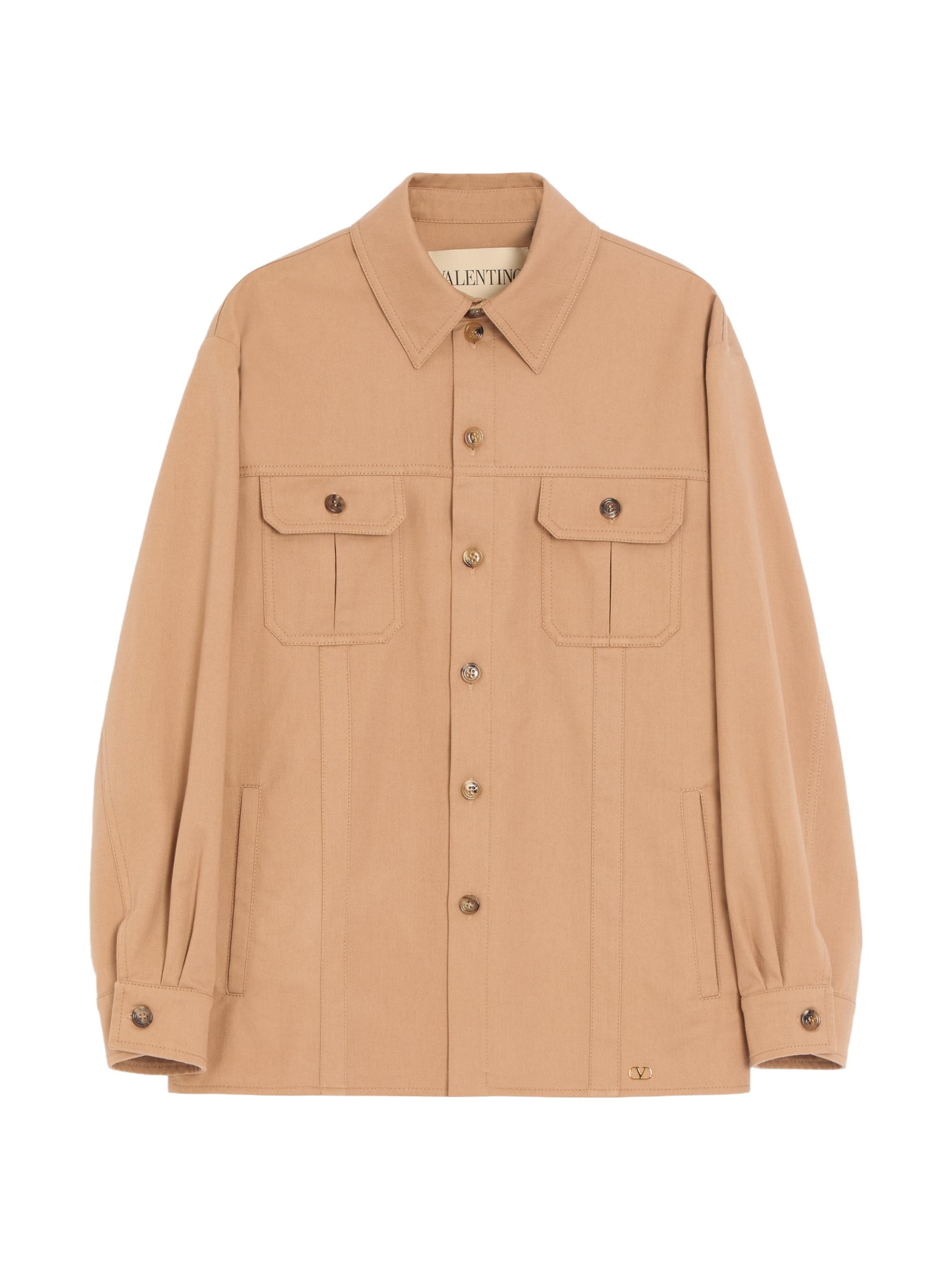 Valentino Garavani Men's Cotton Gabardine Shirt Jacket with VLogo - Camel