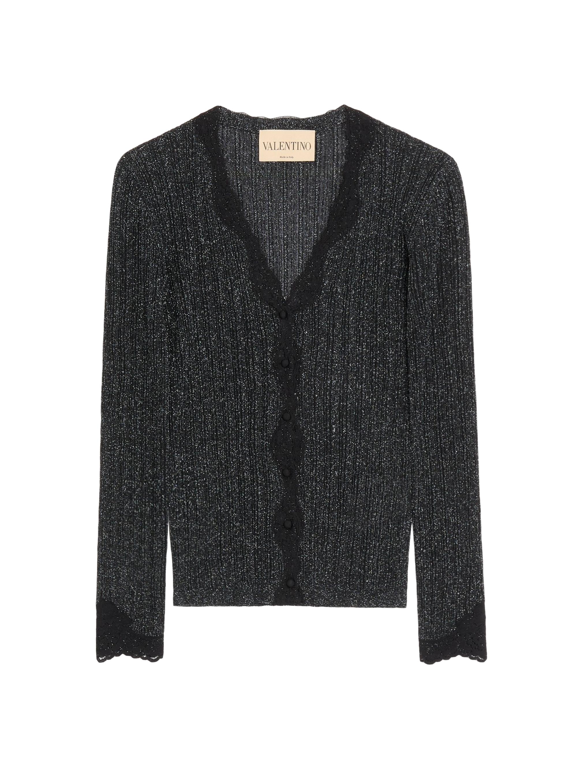 Valentino Garavani Women's Lurex Knit Cardigan with Lace - Black Silver