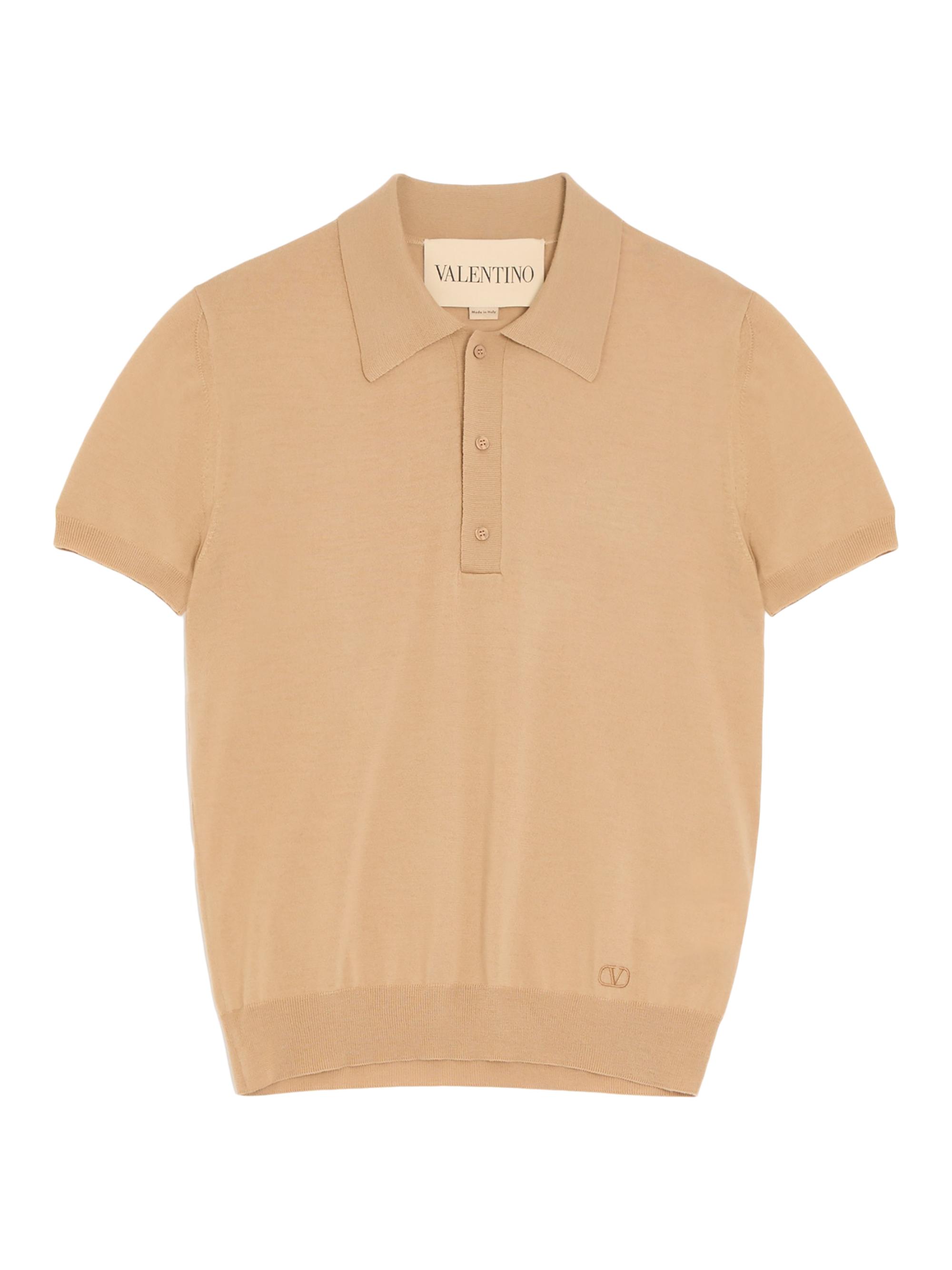 Valentino Garavani Men's Wool Polo Shirt with VLogo Embroidery - Beige