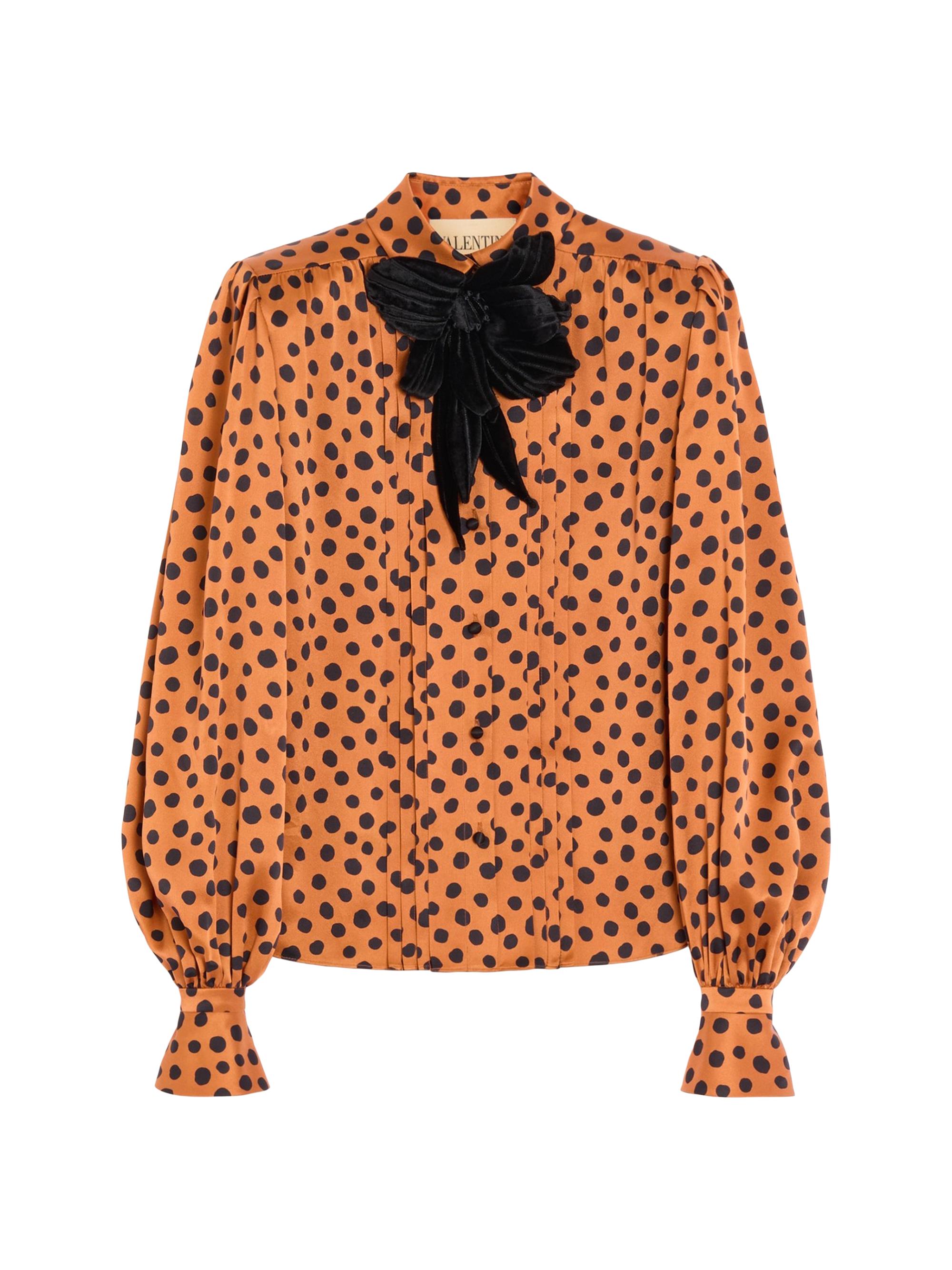 Valentino Garavani Women's Crepe Satin Shirt with Plus De Pois Dalmata Print - Brown Black