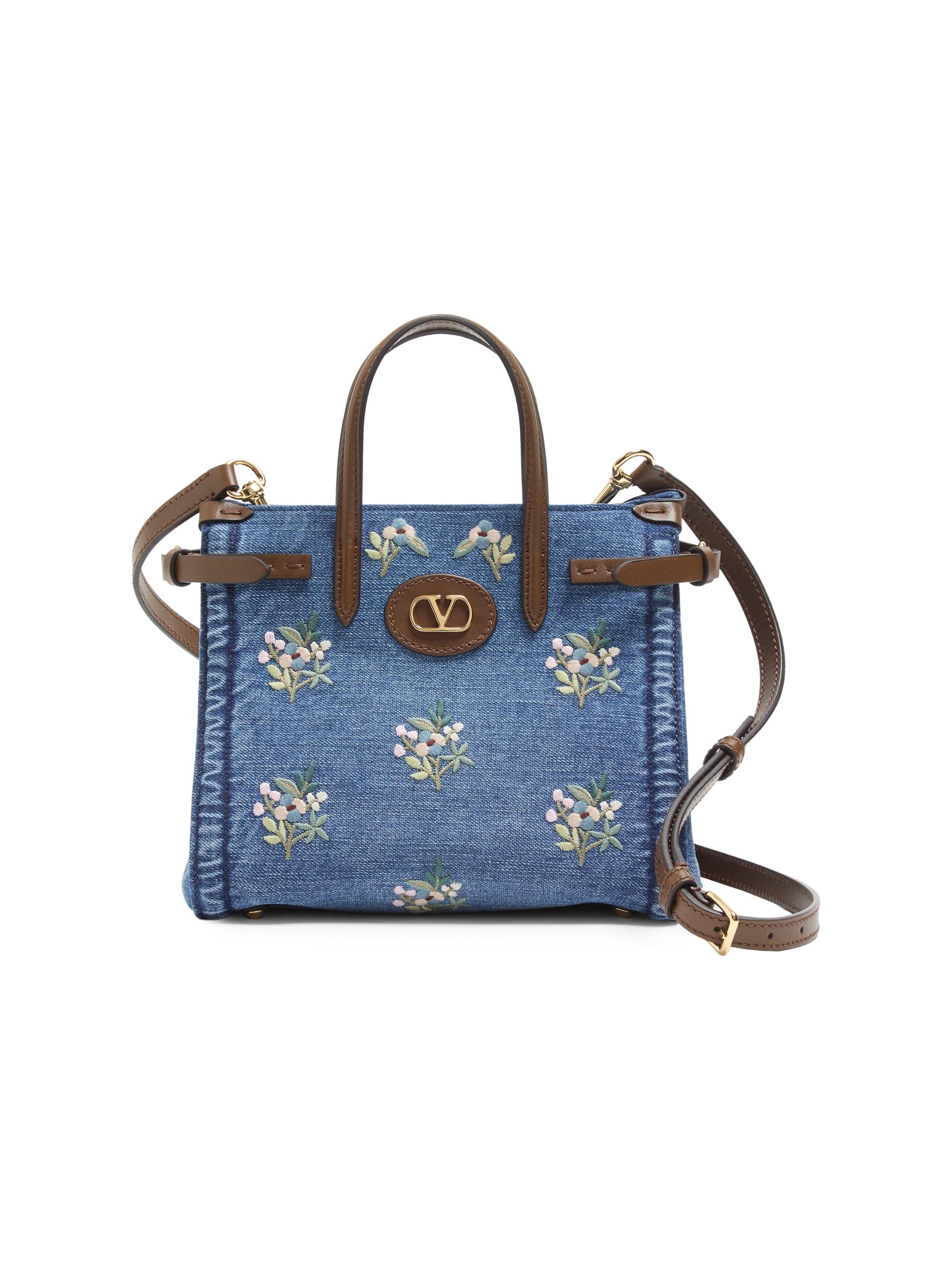 Valentino Garavani Women's Antibes  Embroidered Shopping Bag in Denim - Denim | Thumbnail 6