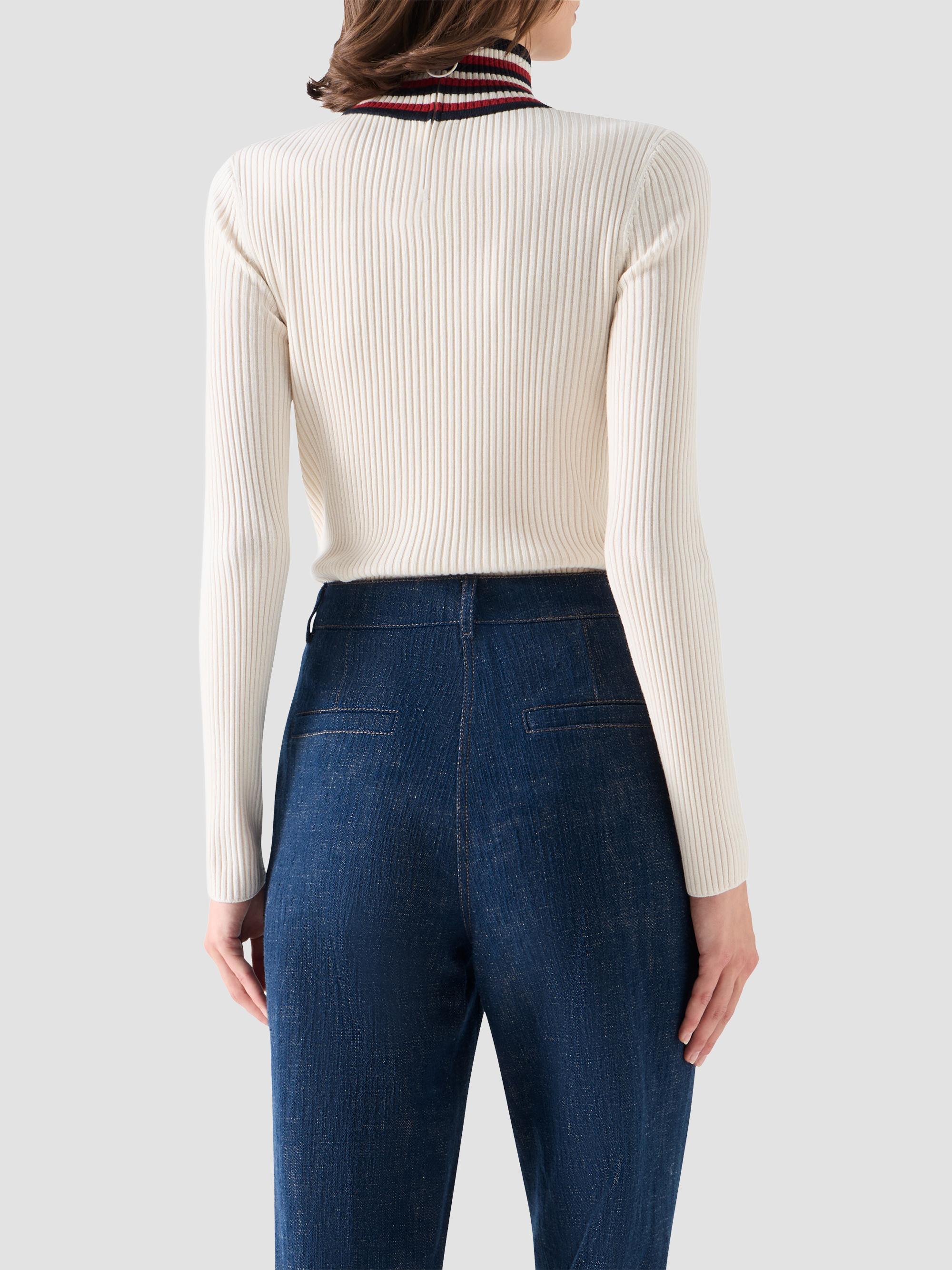Akris punto Women's Stripe Mock Turtleneck Wool Sweater - Cream Navy Rusty Red | Thumbnail 3
