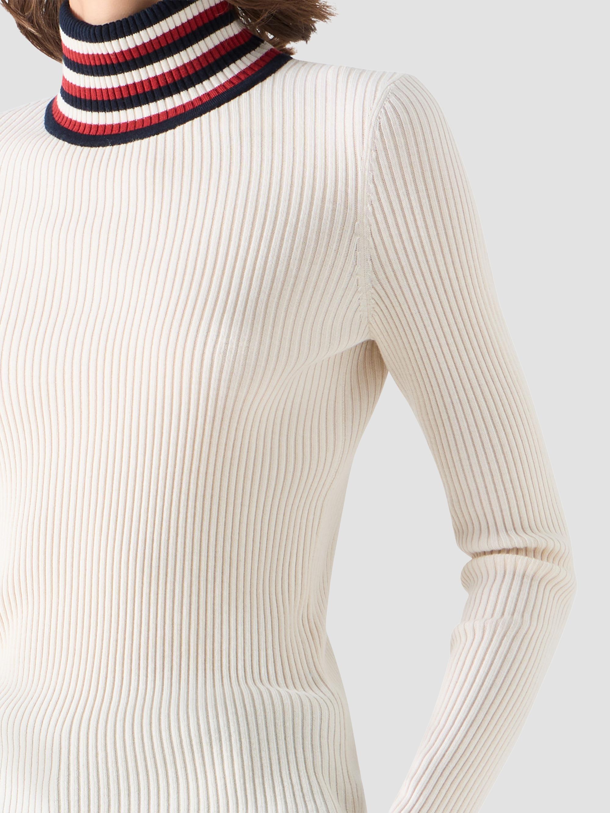 Akris punto Women's Stripe Mock Turtleneck Wool Sweater - Cream Navy Rusty Red | Thumbnail 5