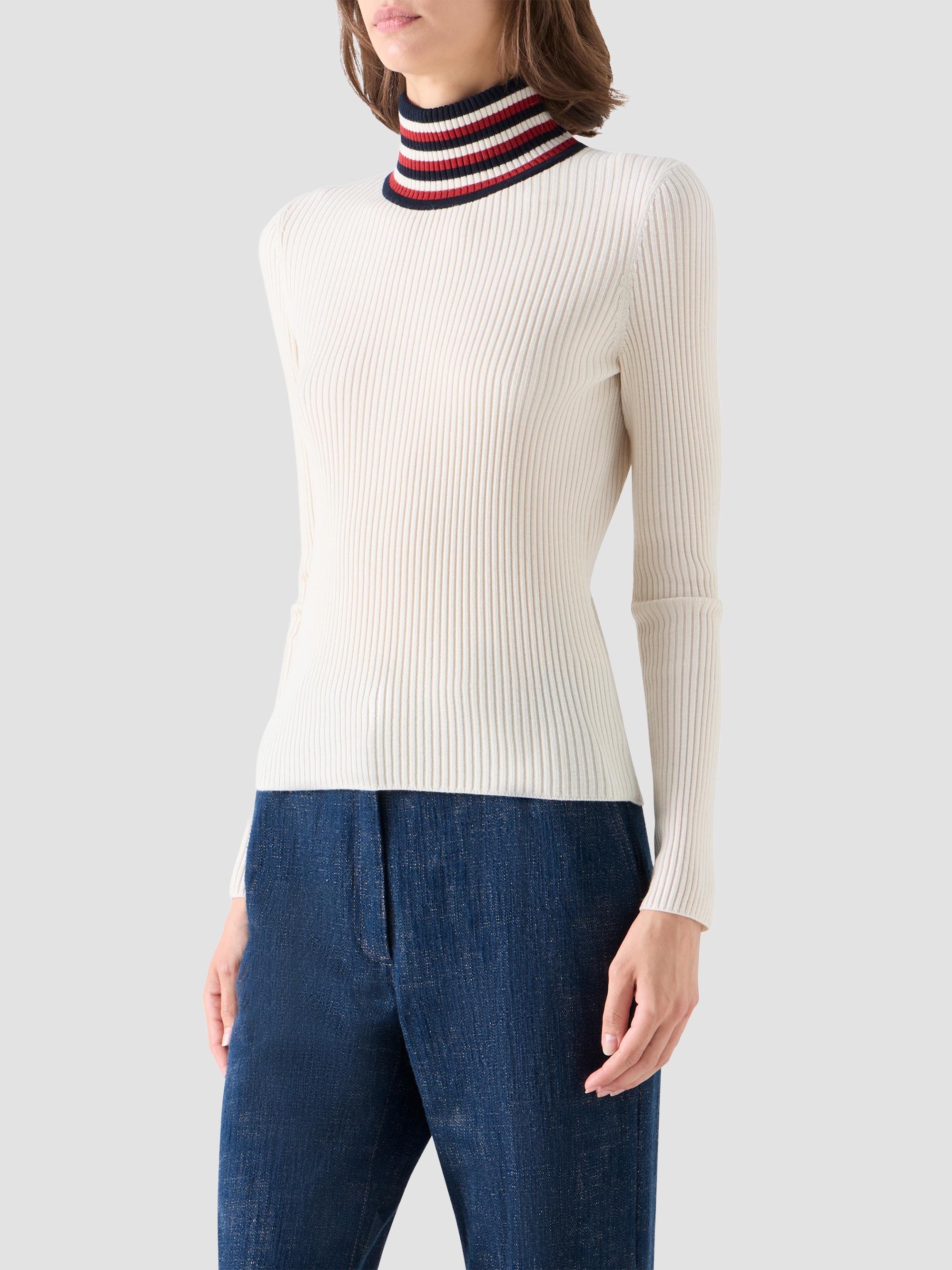 Akris punto Women's Stripe Mock Turtleneck Wool Sweater - Cream Navy Rusty Red | Thumbnail 6