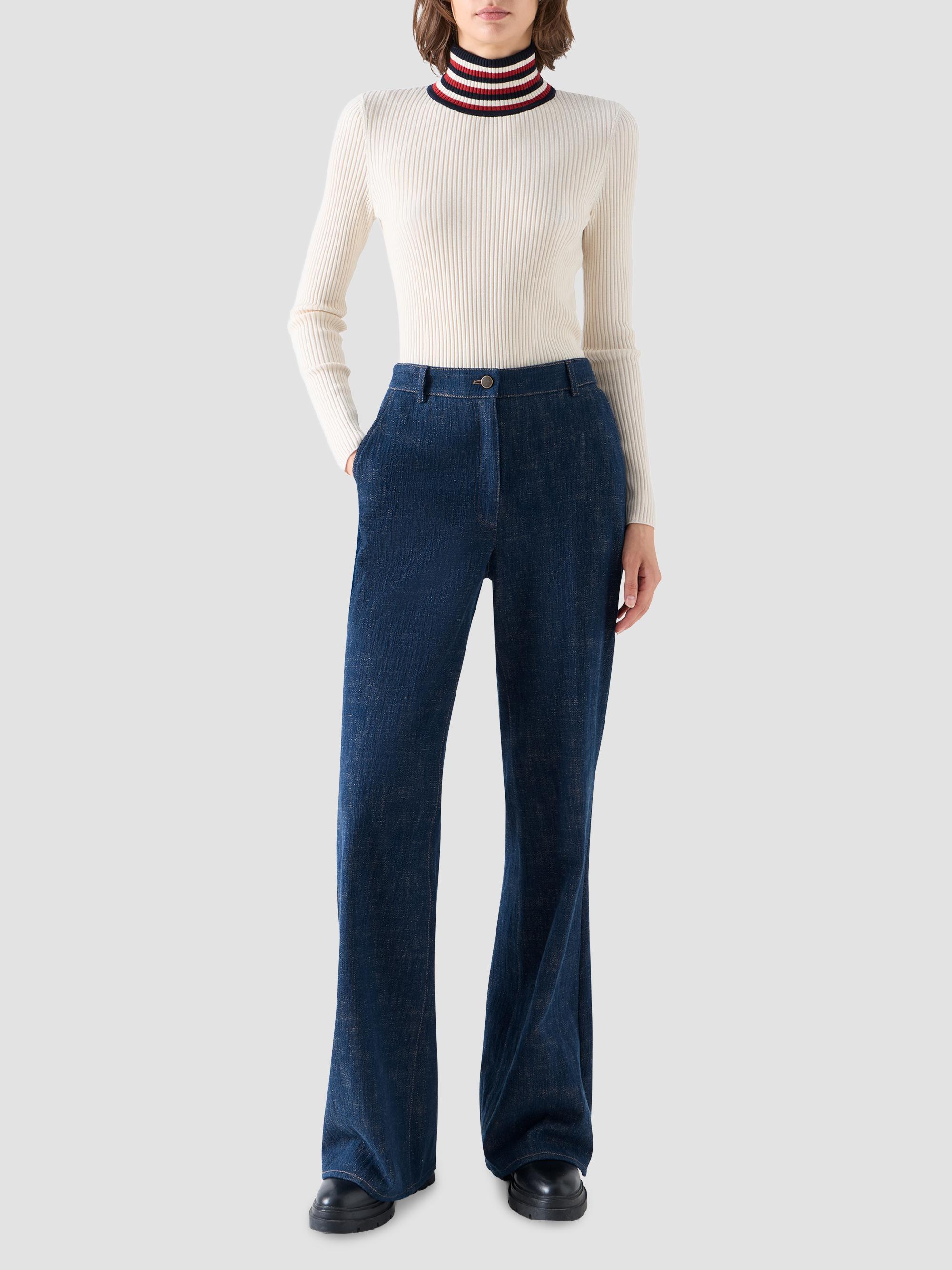 Akris punto Women's Stripe Mock Turtleneck Wool Sweater - Cream Navy Rusty Red | Thumbnail 2