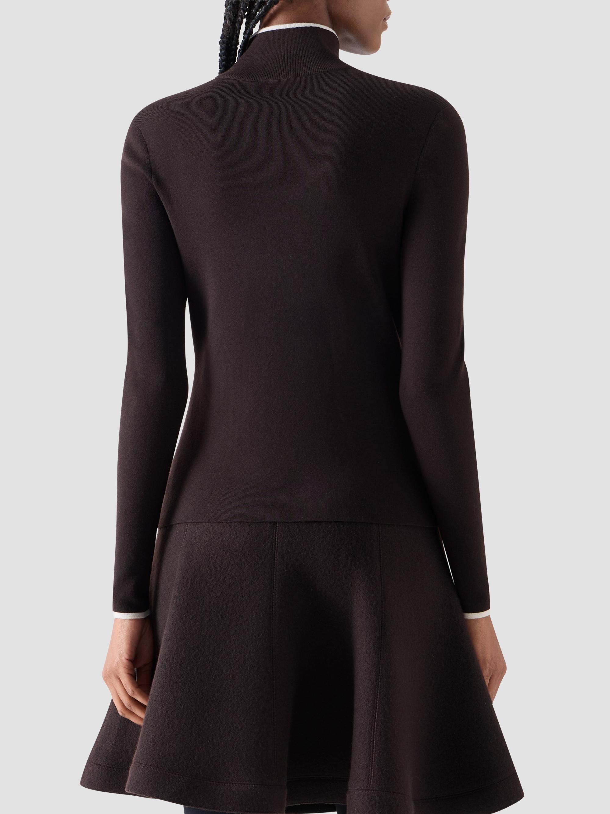 Akris punto Women's Merino Wool Knit Zip Cardigan - Espresso Cream | Thumbnail 3